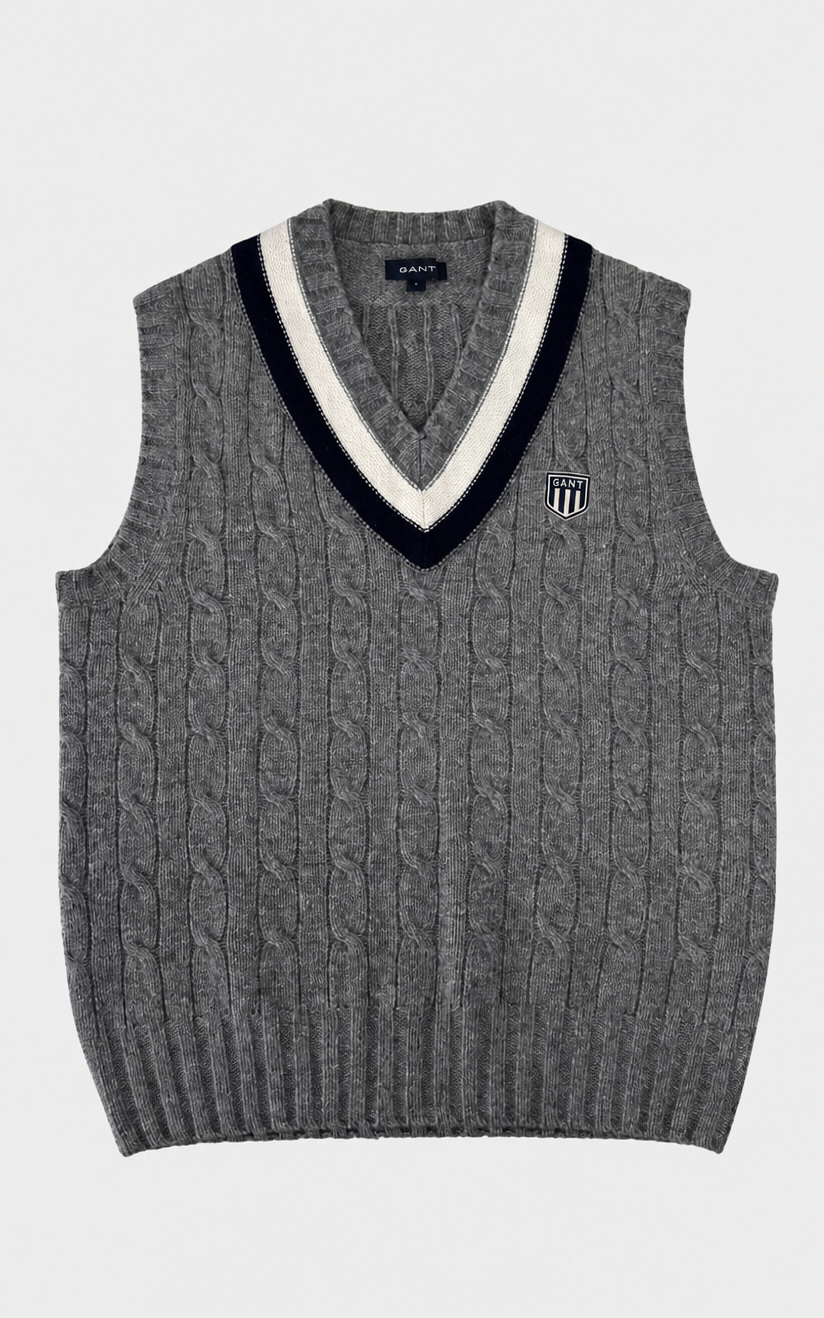 Vintage MENS GANT Lambswool Cable-Knit Sweater Vest