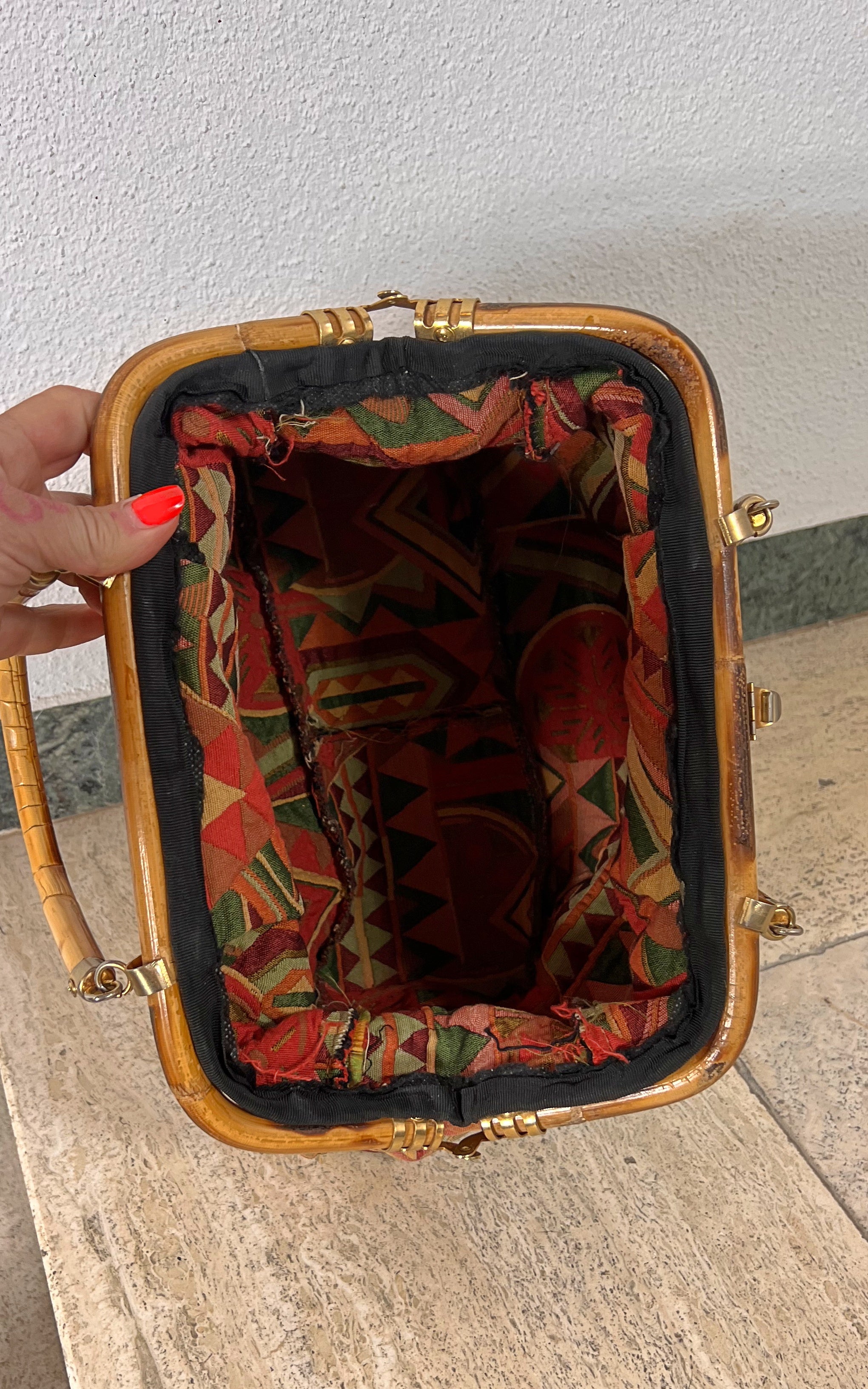 Vintage Tapestry Bamboo Handbag