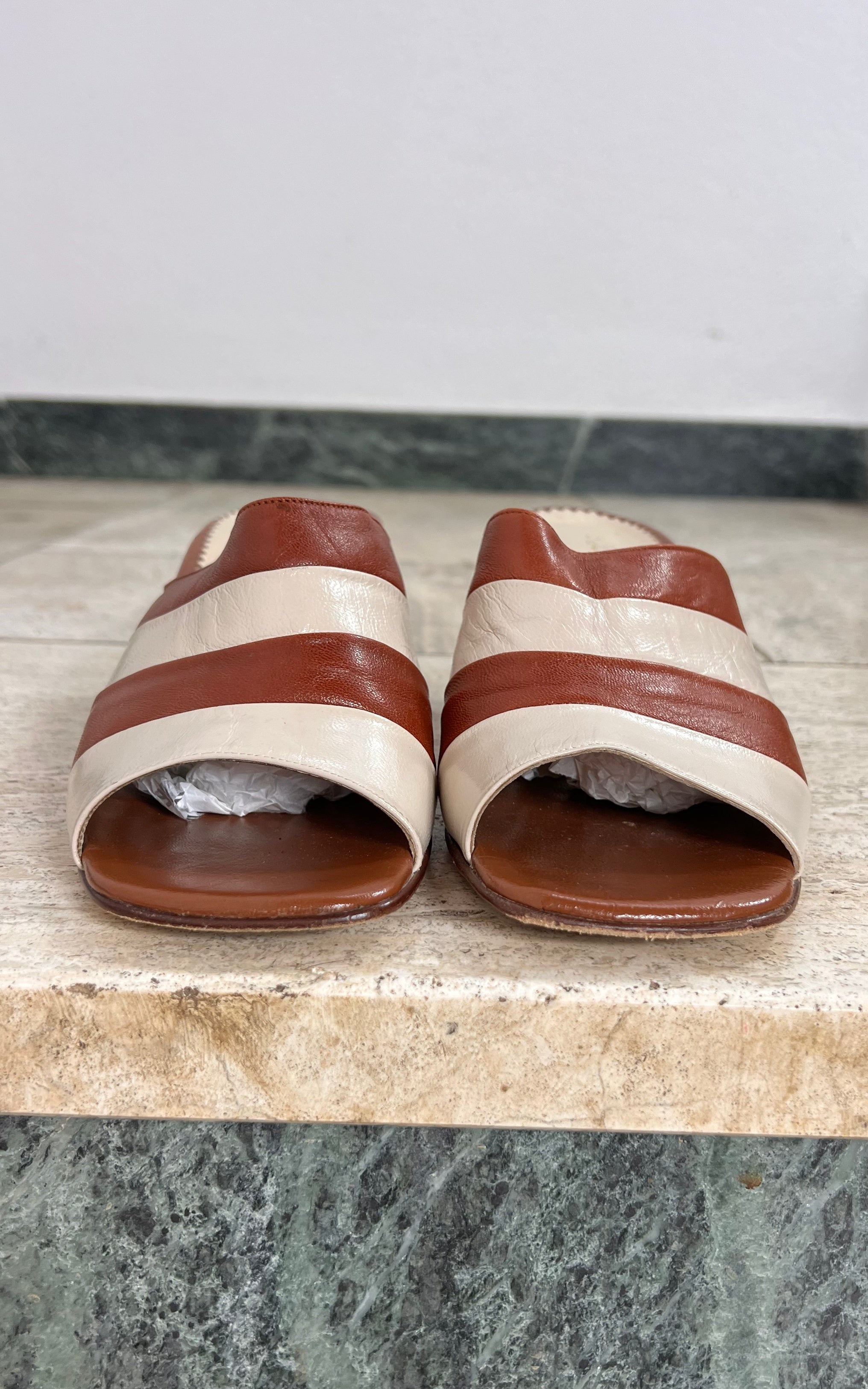 Vintage Italian Two-Tone Leather Mules 41