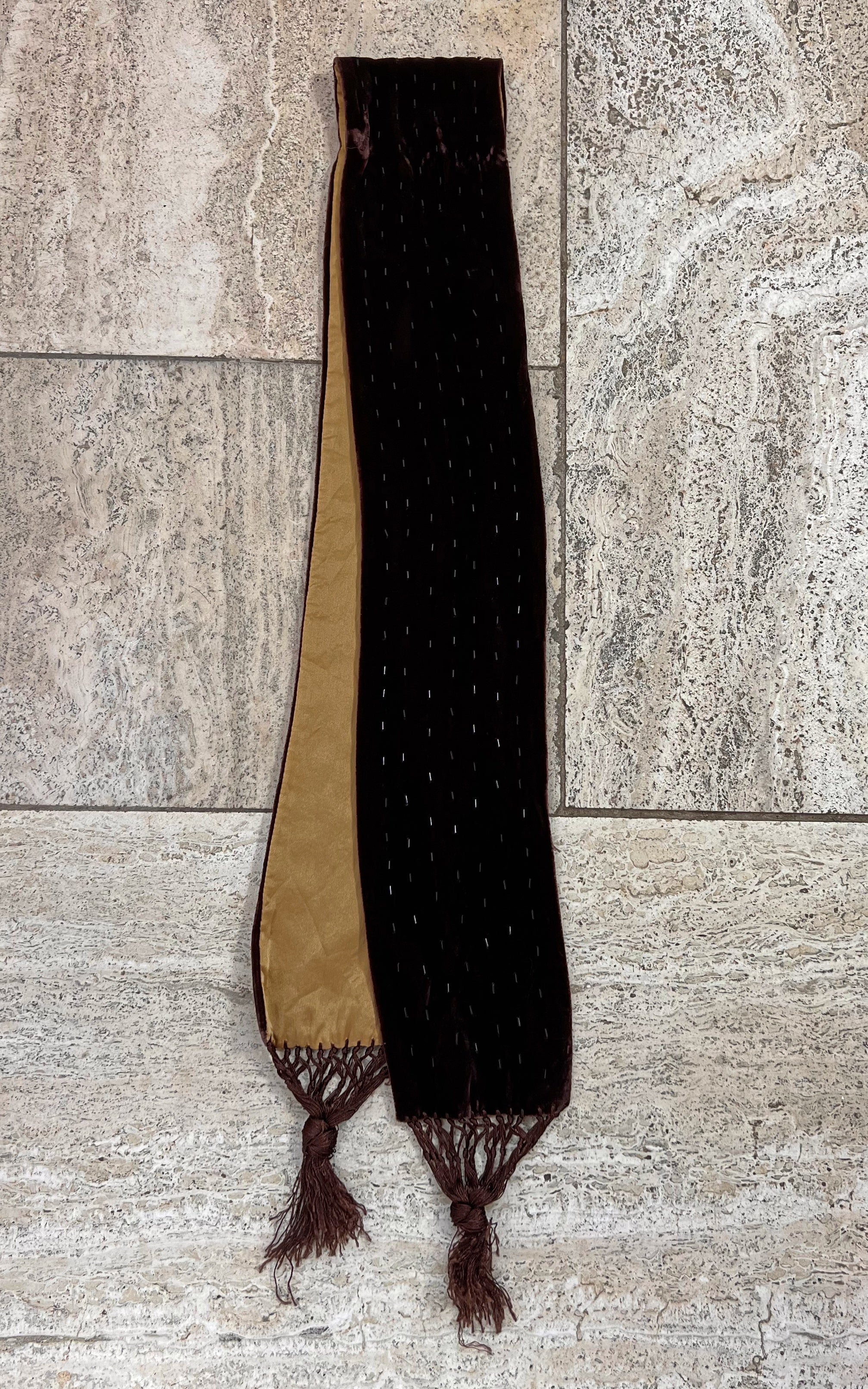 Vintage Brown Silk Velvet Skinny Scarf
