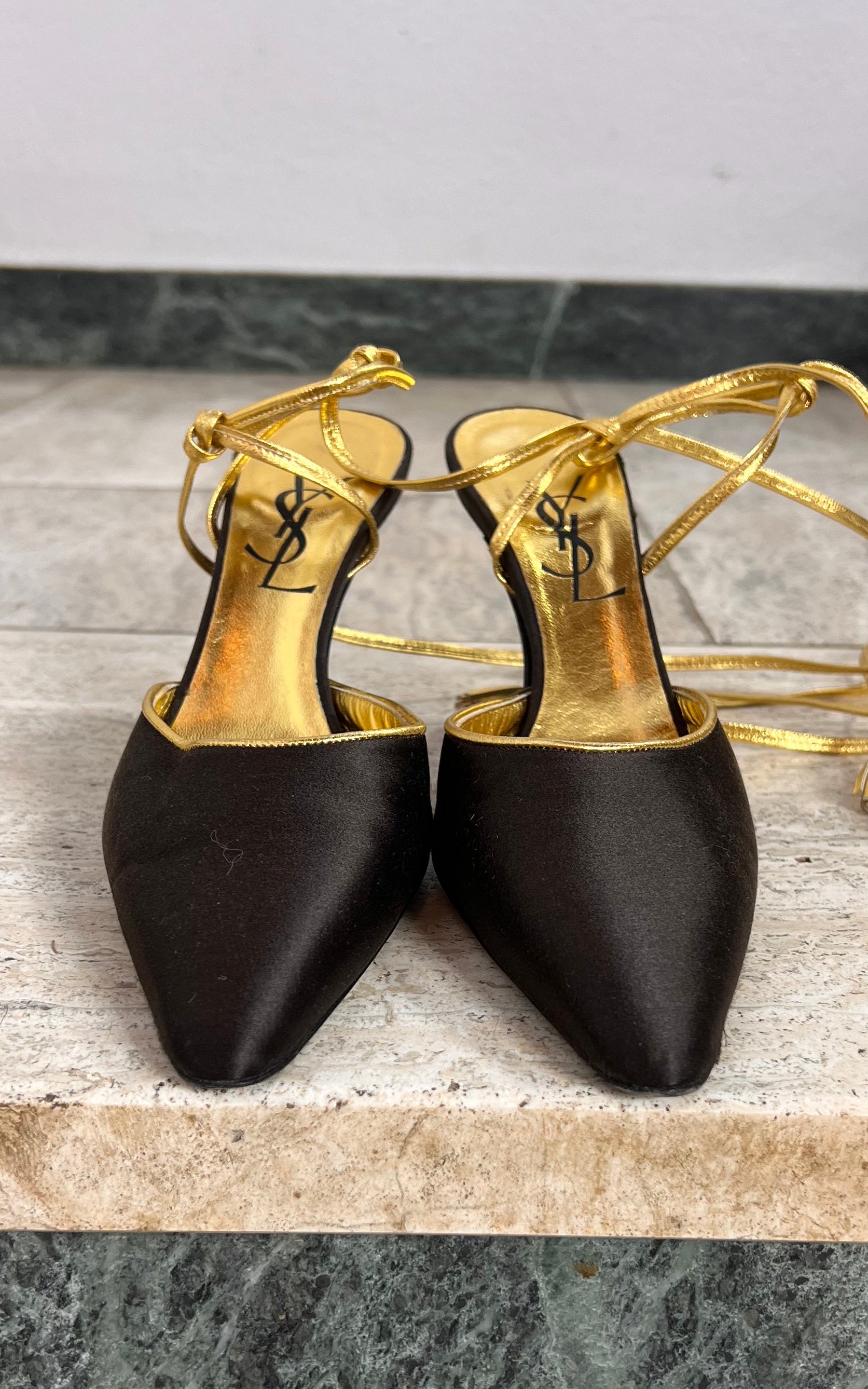 Vintage Yves Saint Laurent Darkbrown Satin Pumps 37