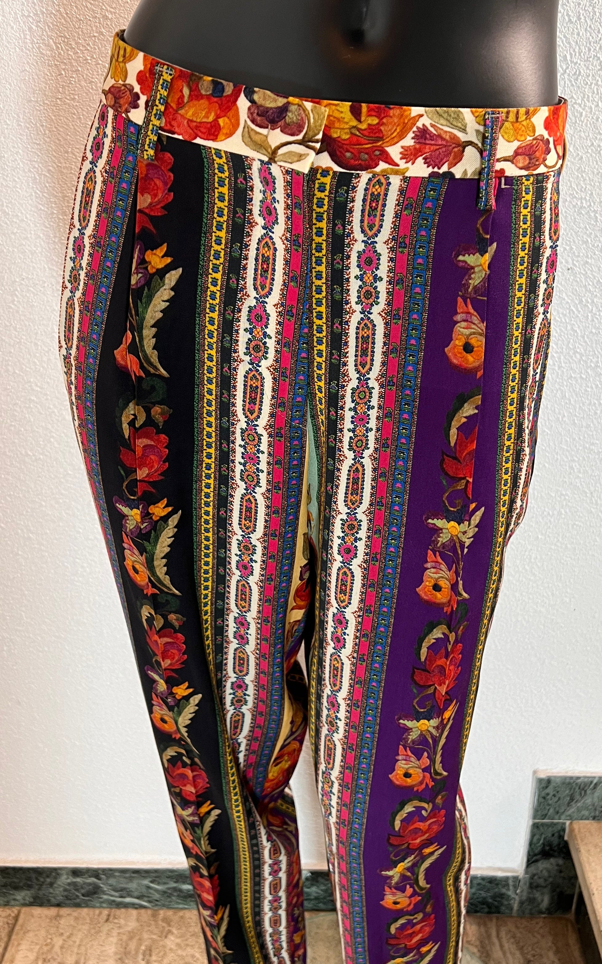 Pantaloni vintage in lana a fiori Etro