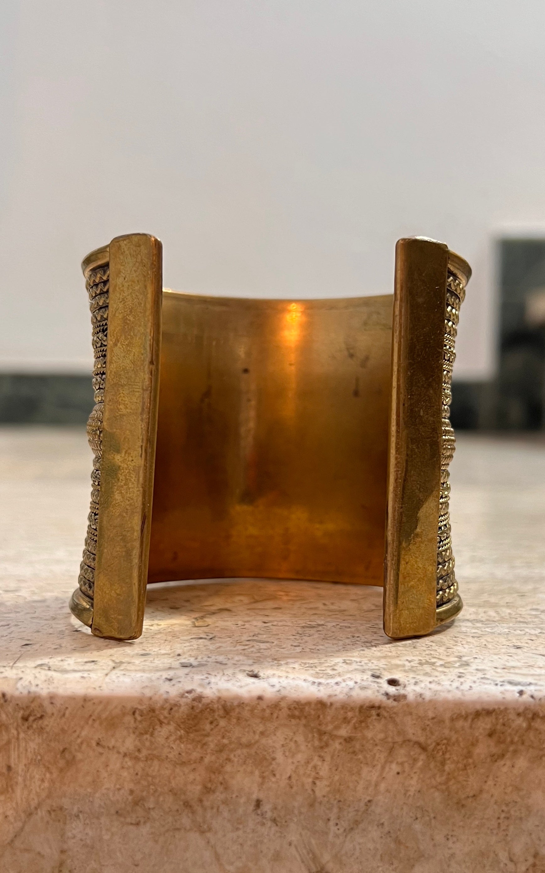 Vintage Indian Etched Brass Arm Cuff
