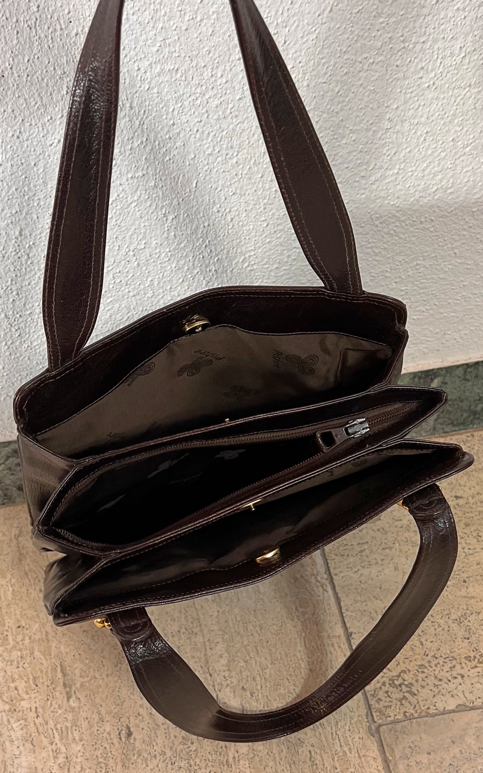 Vintage 70s Pistore Italy Dark Brown Granny Handbag