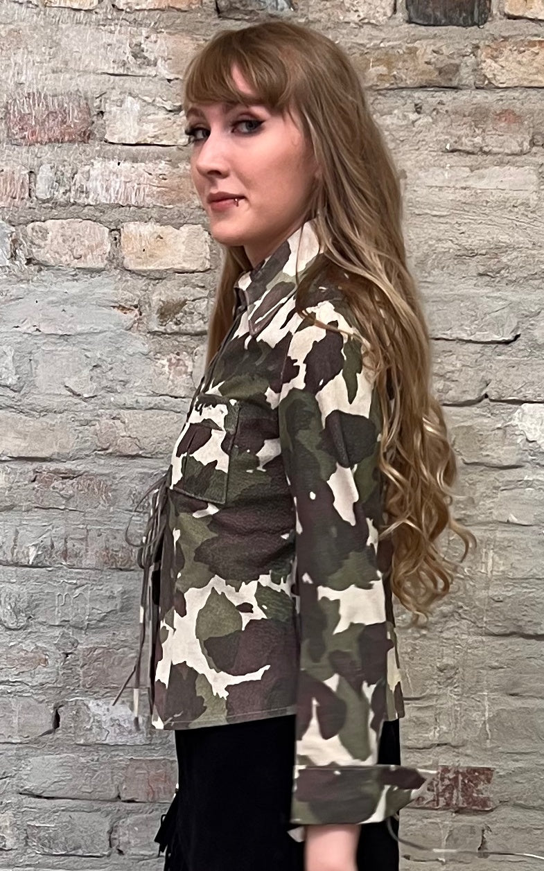 Camicia vintage in pelle scamosciata mimetica