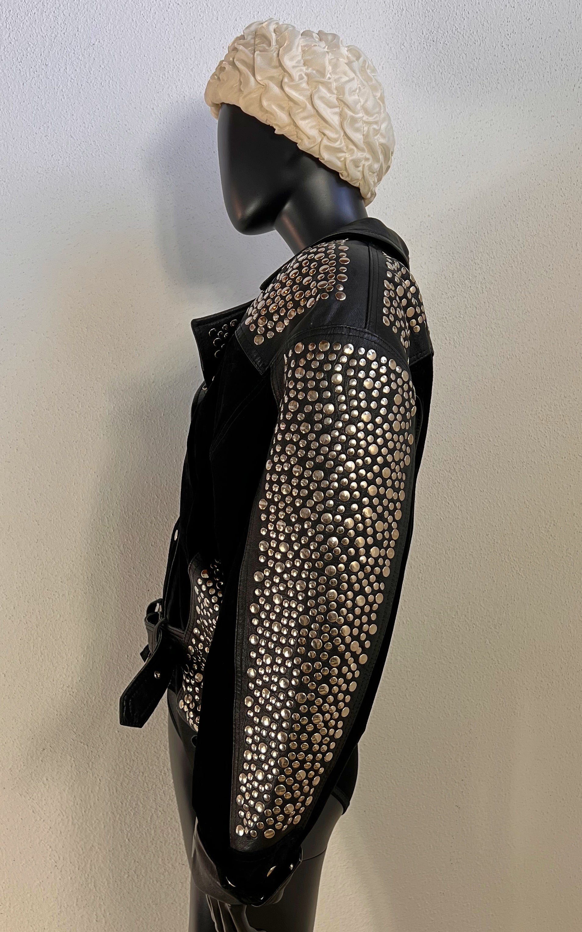 Vintage 1980s YAP Studded Black Suede & Leather Biker Jacket