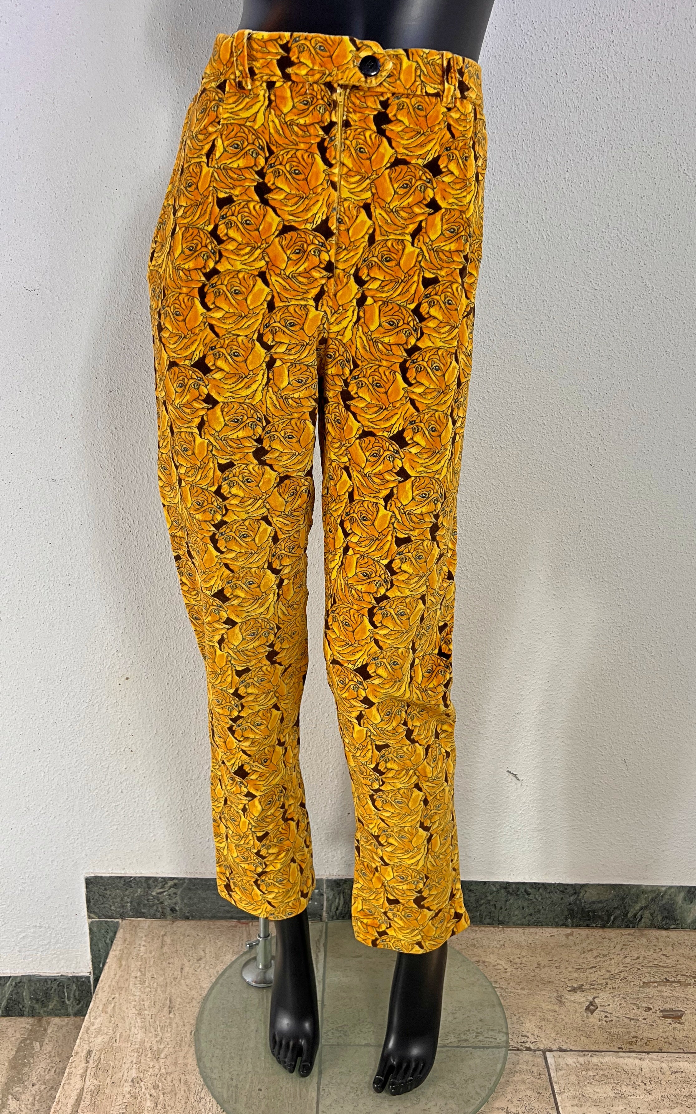 Super Rare ESCADA by Margaretha Ley Velvet Dog Pug Print Trousers