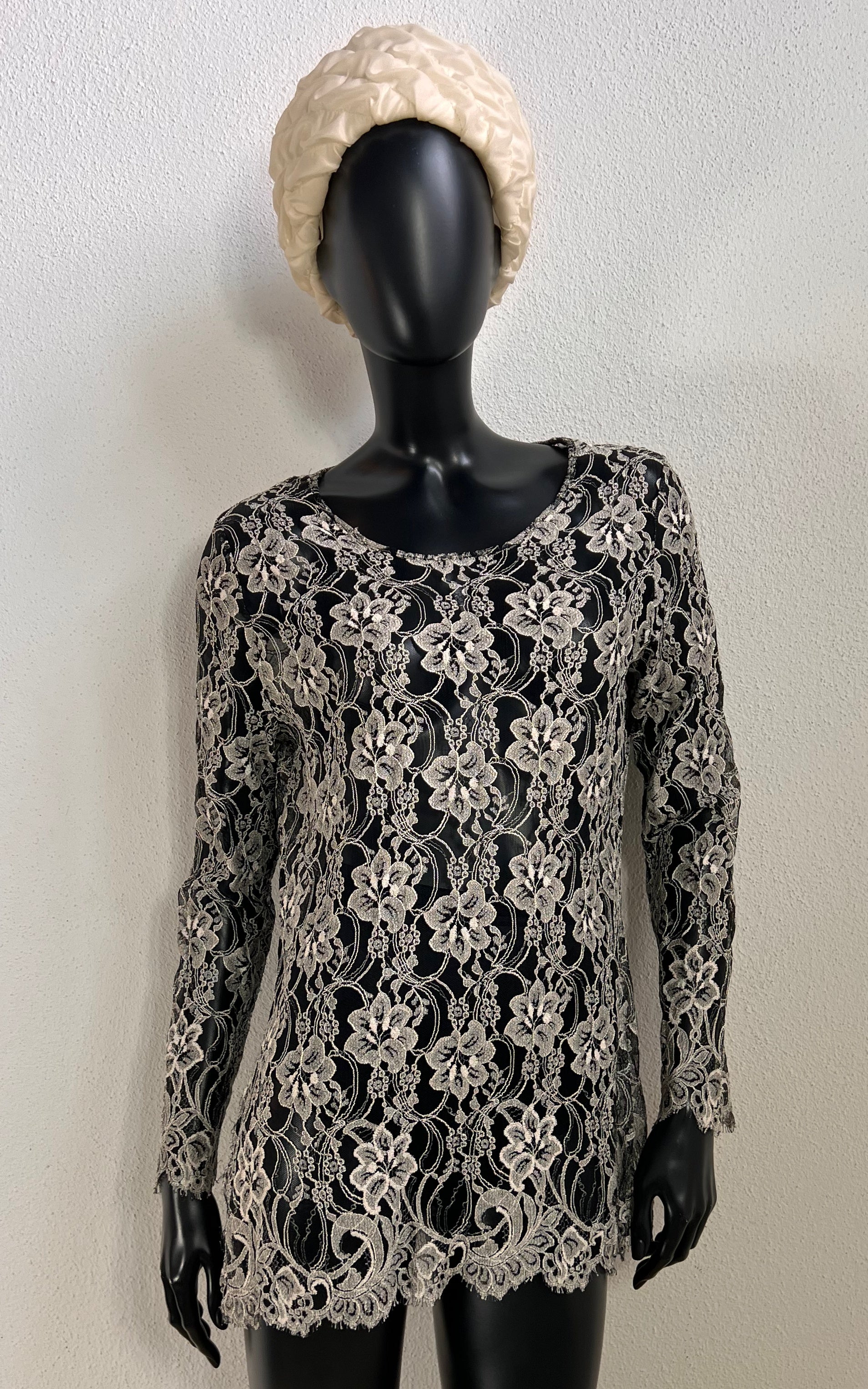 Black and Silver Viscose Lace Mini Dress - Tunic