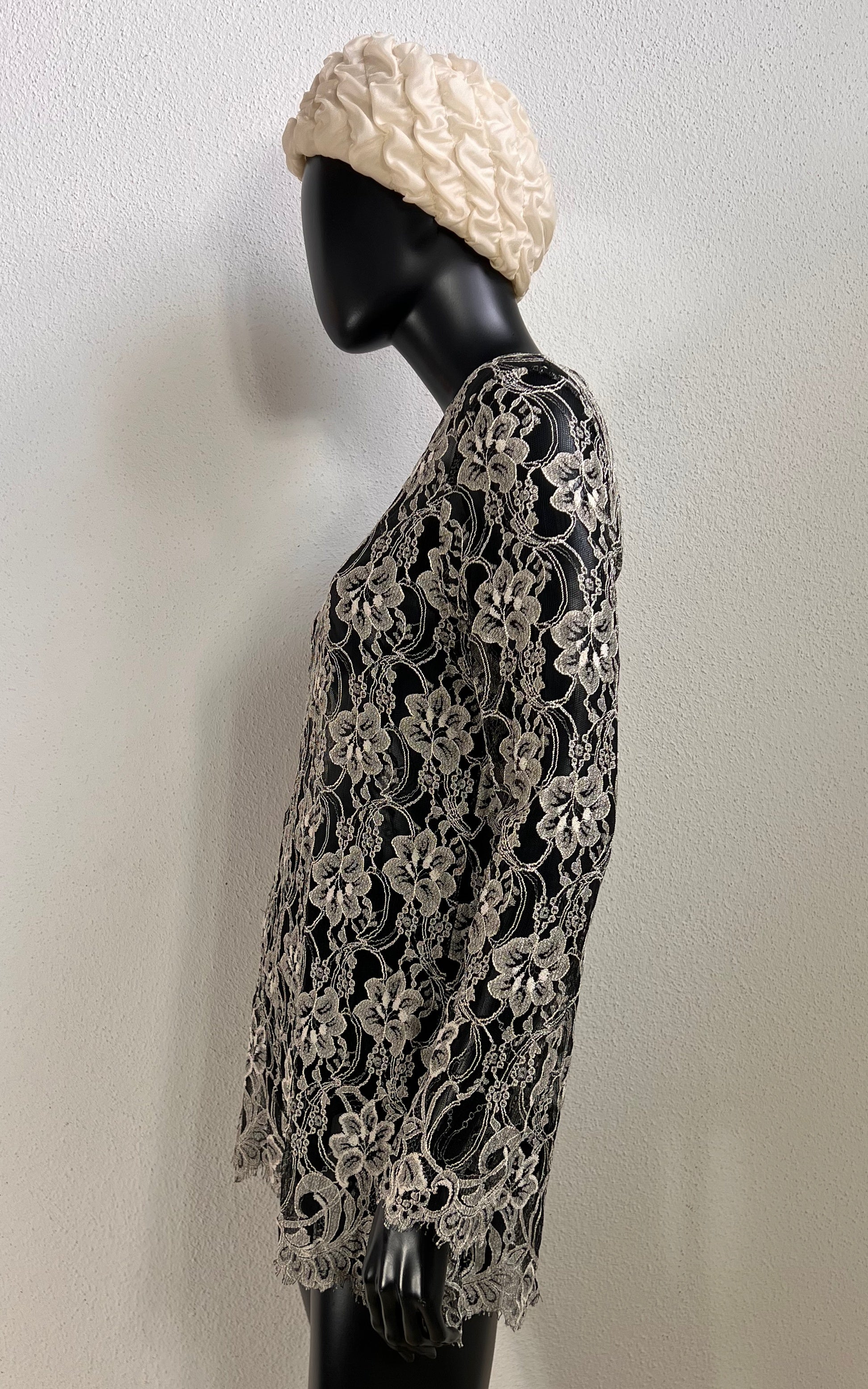 Black and Silver Viscose Lace Mini Dress - Tunic