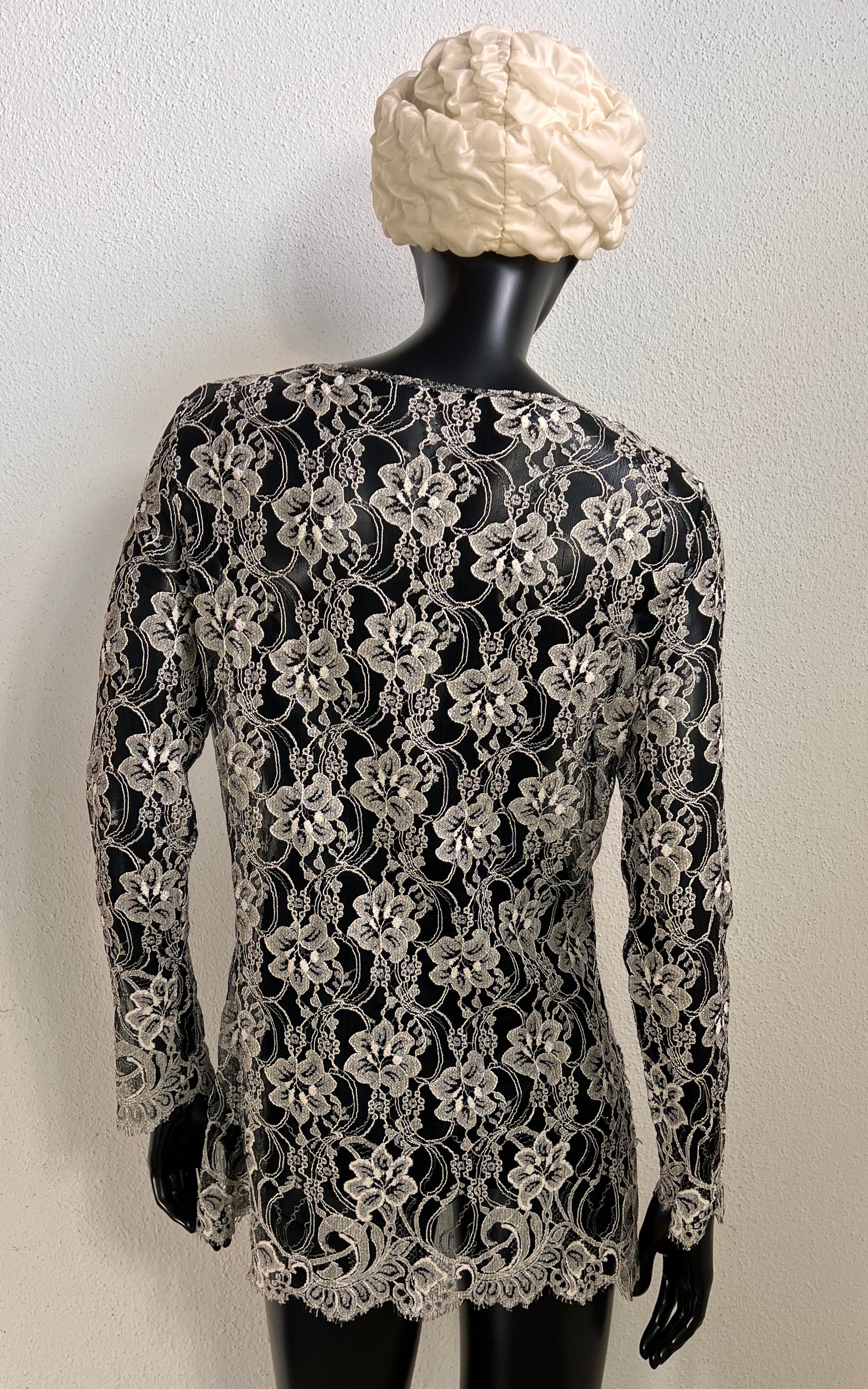 Black and Silver Viscose Lace Mini Dress - Tunic