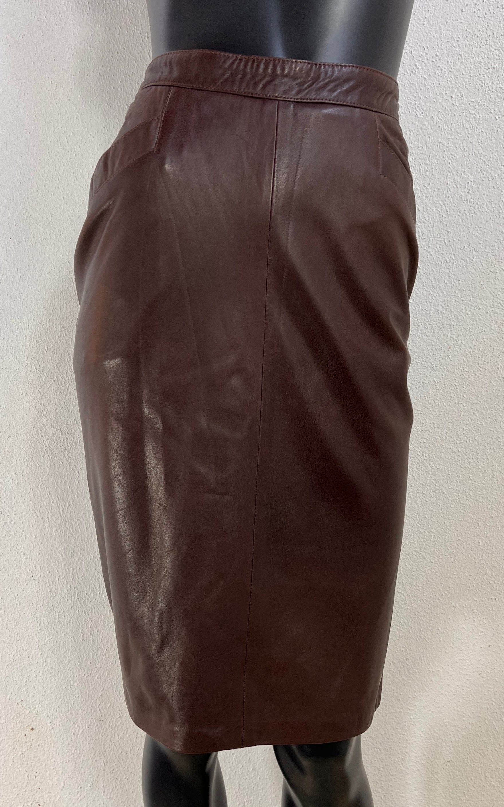 Vintage Chocolate Brown Leather Pencil Skirt
