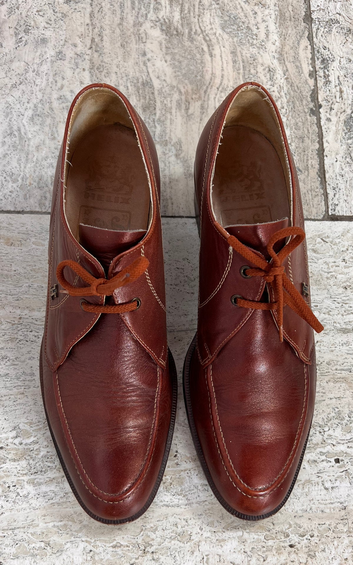 Vintage MENS 1970s Helix Brown Leather Lace-Up Shoes 43
