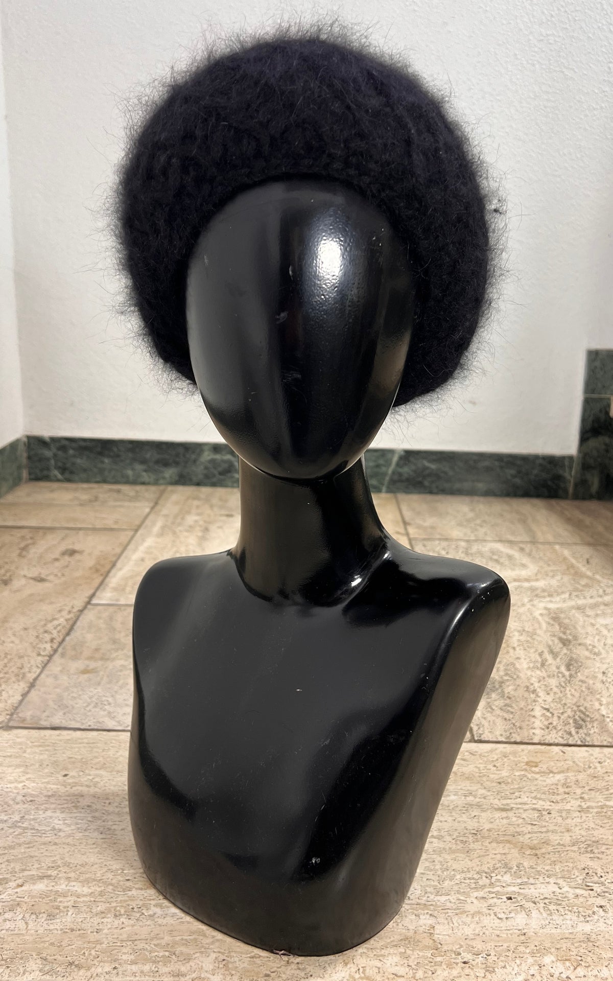 Vintage Black Angora Blend Beret