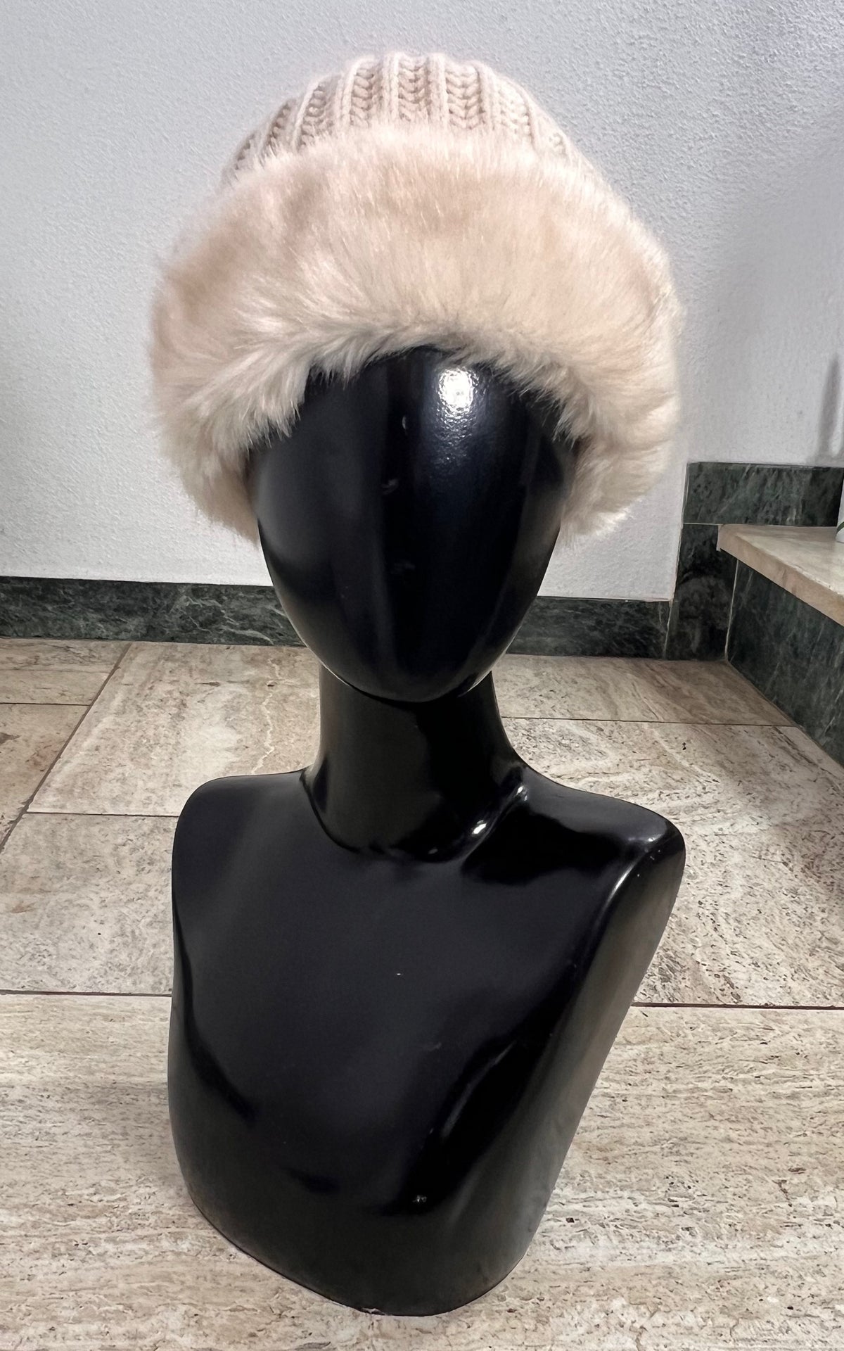 Vintage C&A Cream Wool Blend Faux Fur Hat