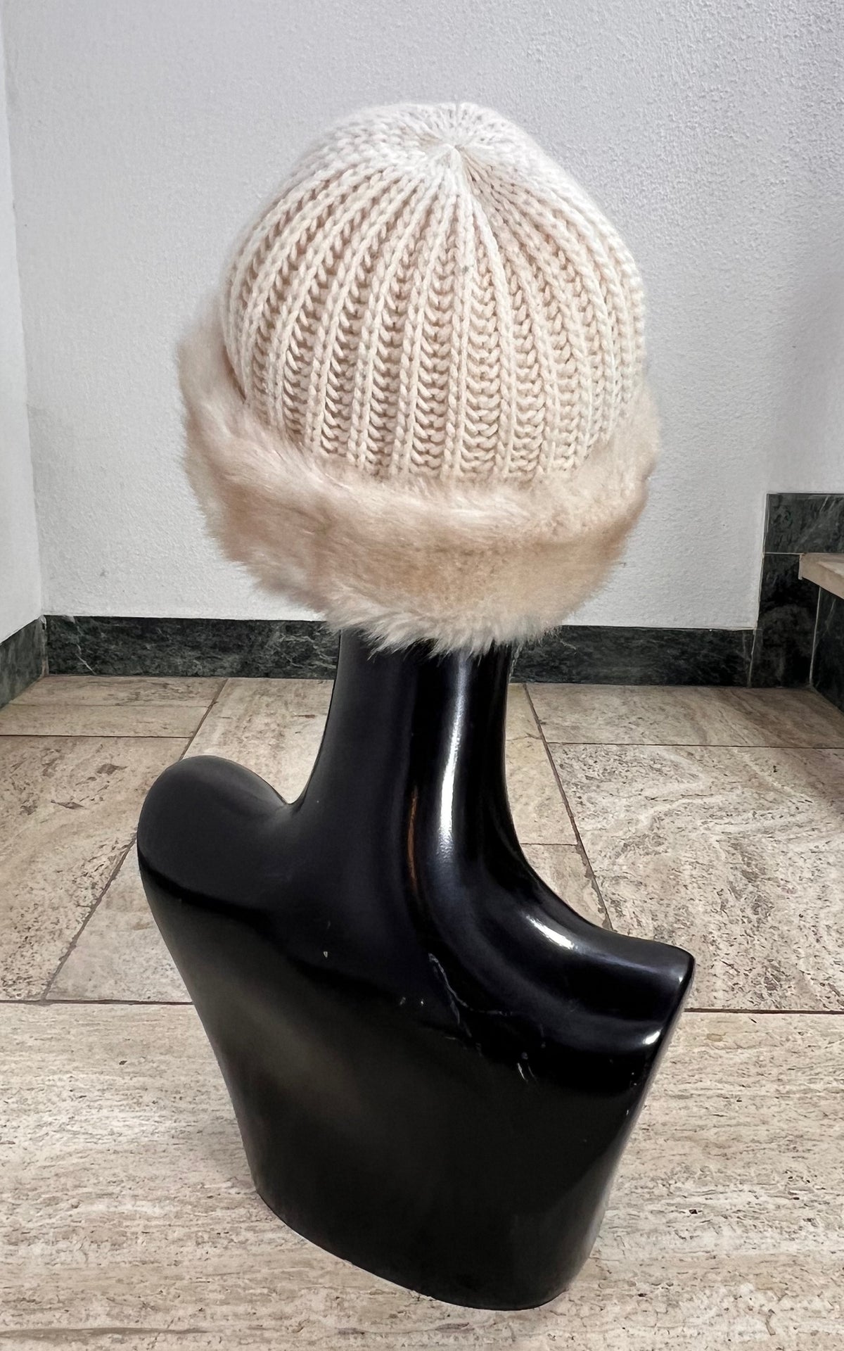 Vintage C&A Cream Wool Blend Faux Fur Hat