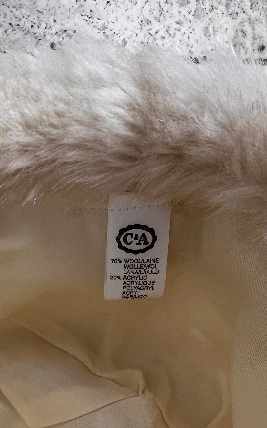Vintage C&A Cream Wool Blend Faux Fur Hat