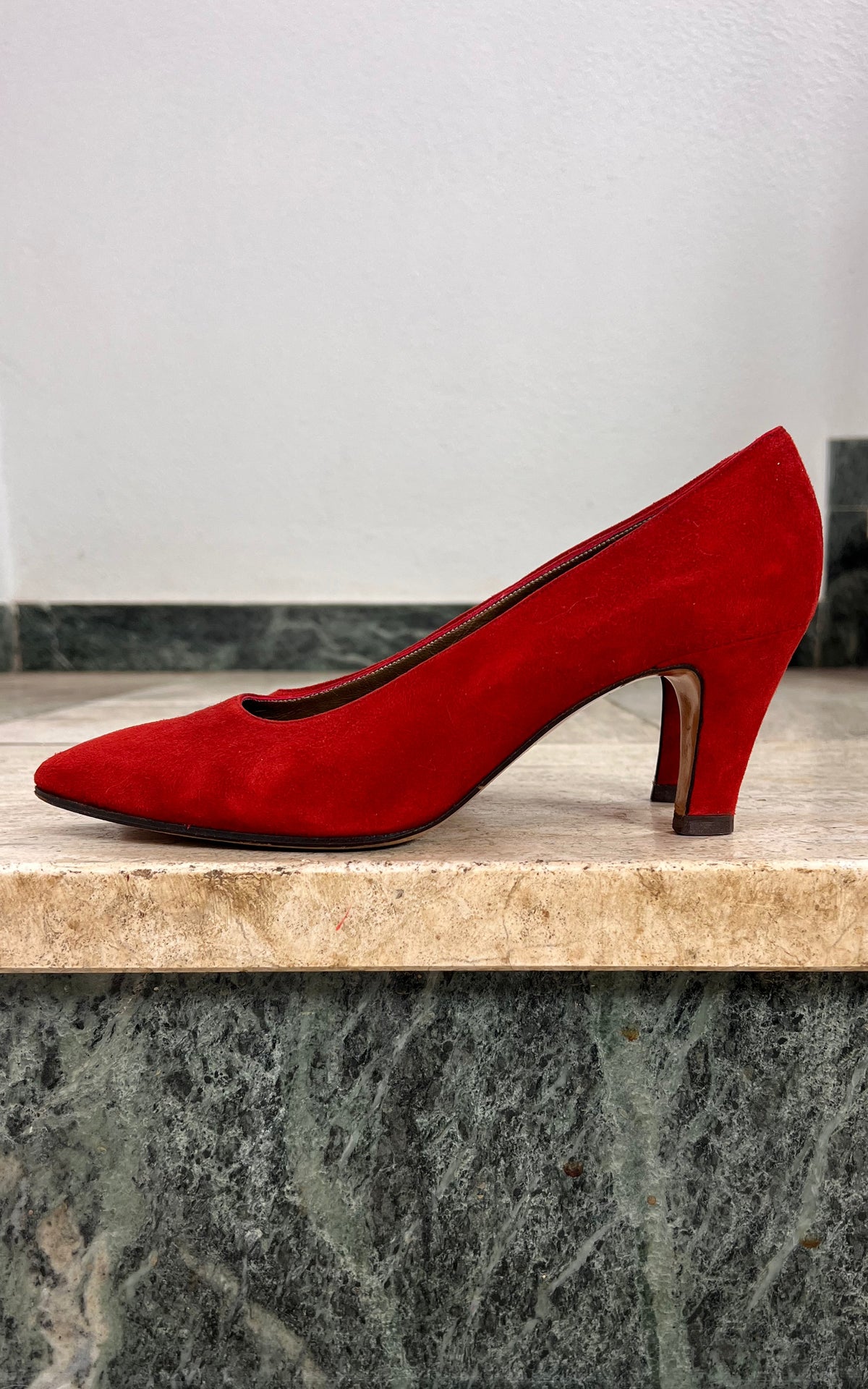 Vintage Yves Saint Laurent Red Suede Pumps