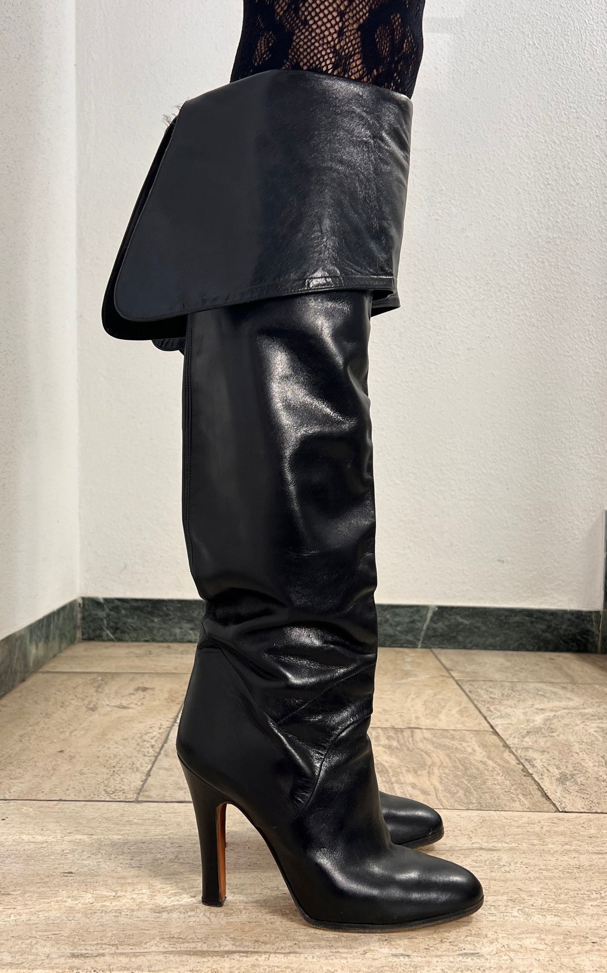 1970s Italian Black Leather Pirate Boots 40