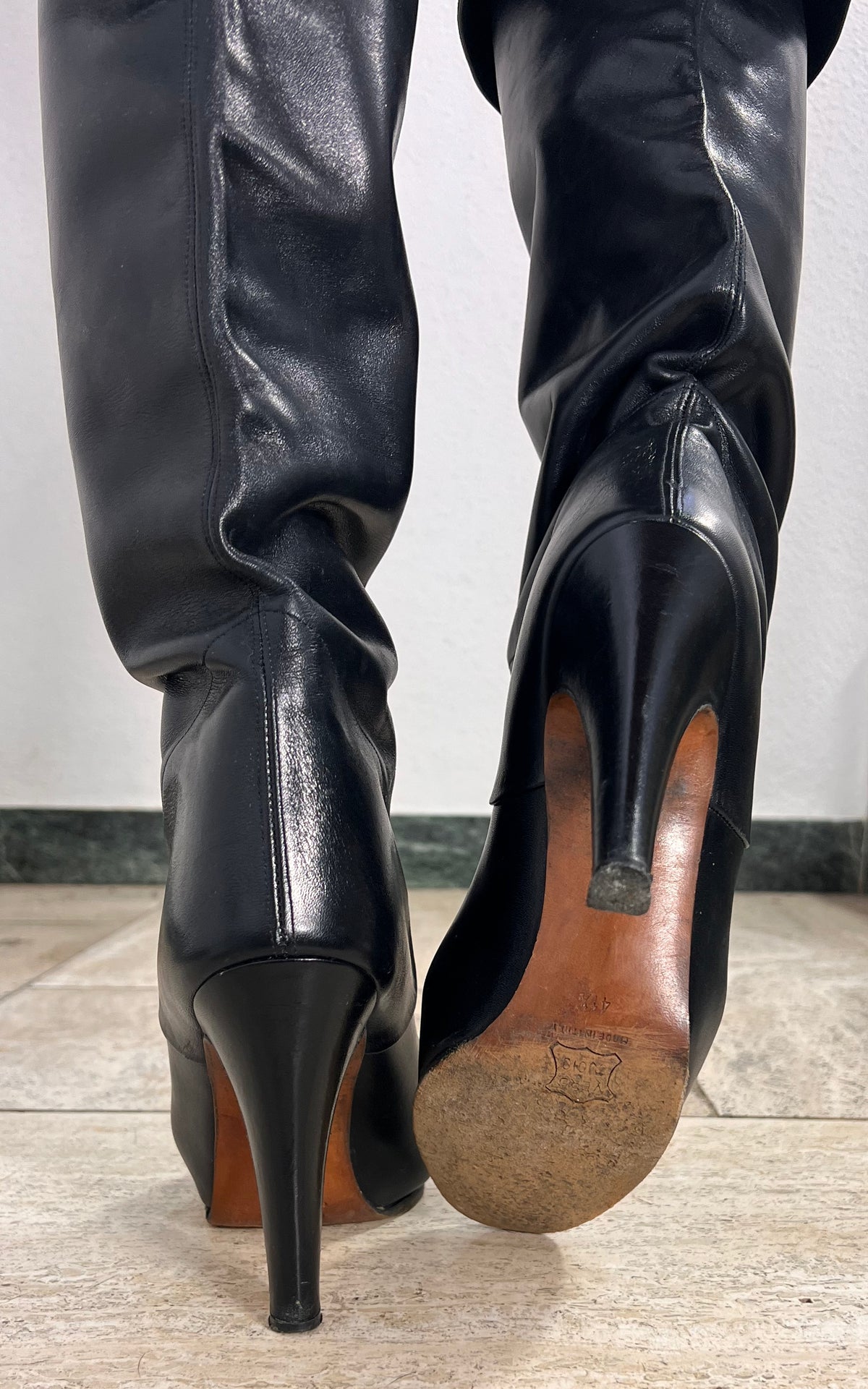 1970s Italian Black Leather Pirate Boots 40