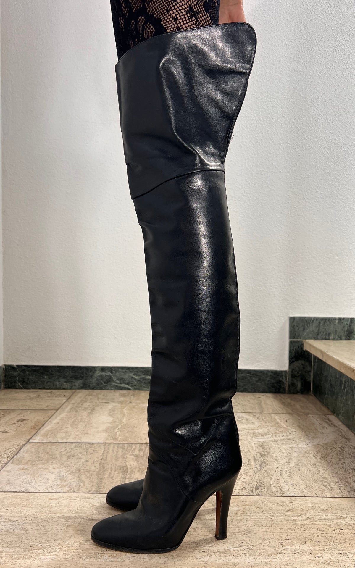 1970s Italian Black Leather Pirate Boots 40
