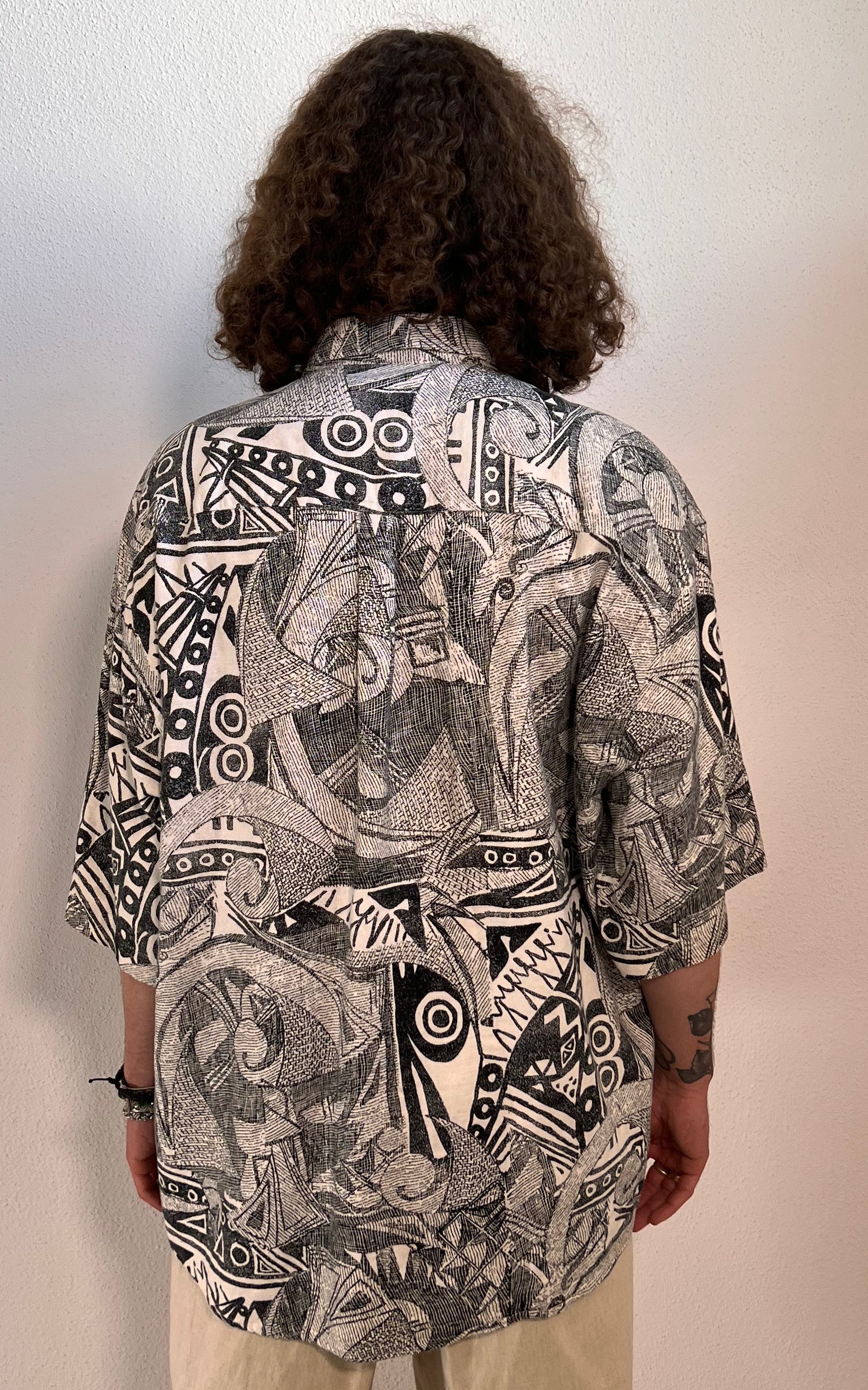 Camicia di lino Globetrotter vintage da uomo degli anni '90