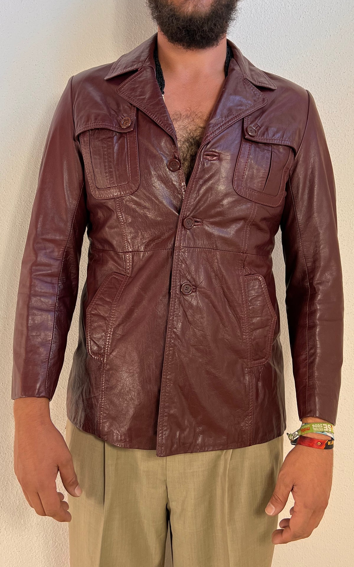 Vintage MENS 70s Burgundy Leather Jacket