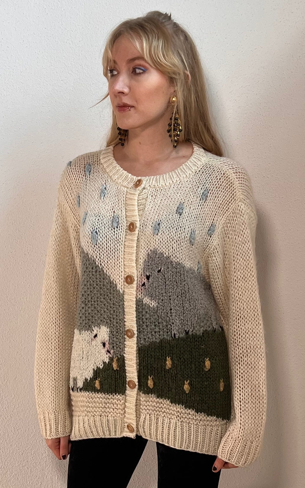 Cardigan vintage fatto a mano in pecora
