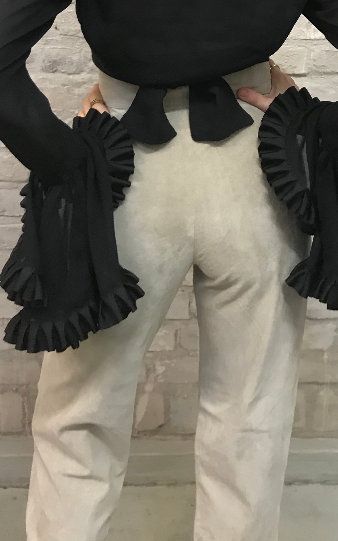Pantaloni in pelle scamosciata vintage a vita alta