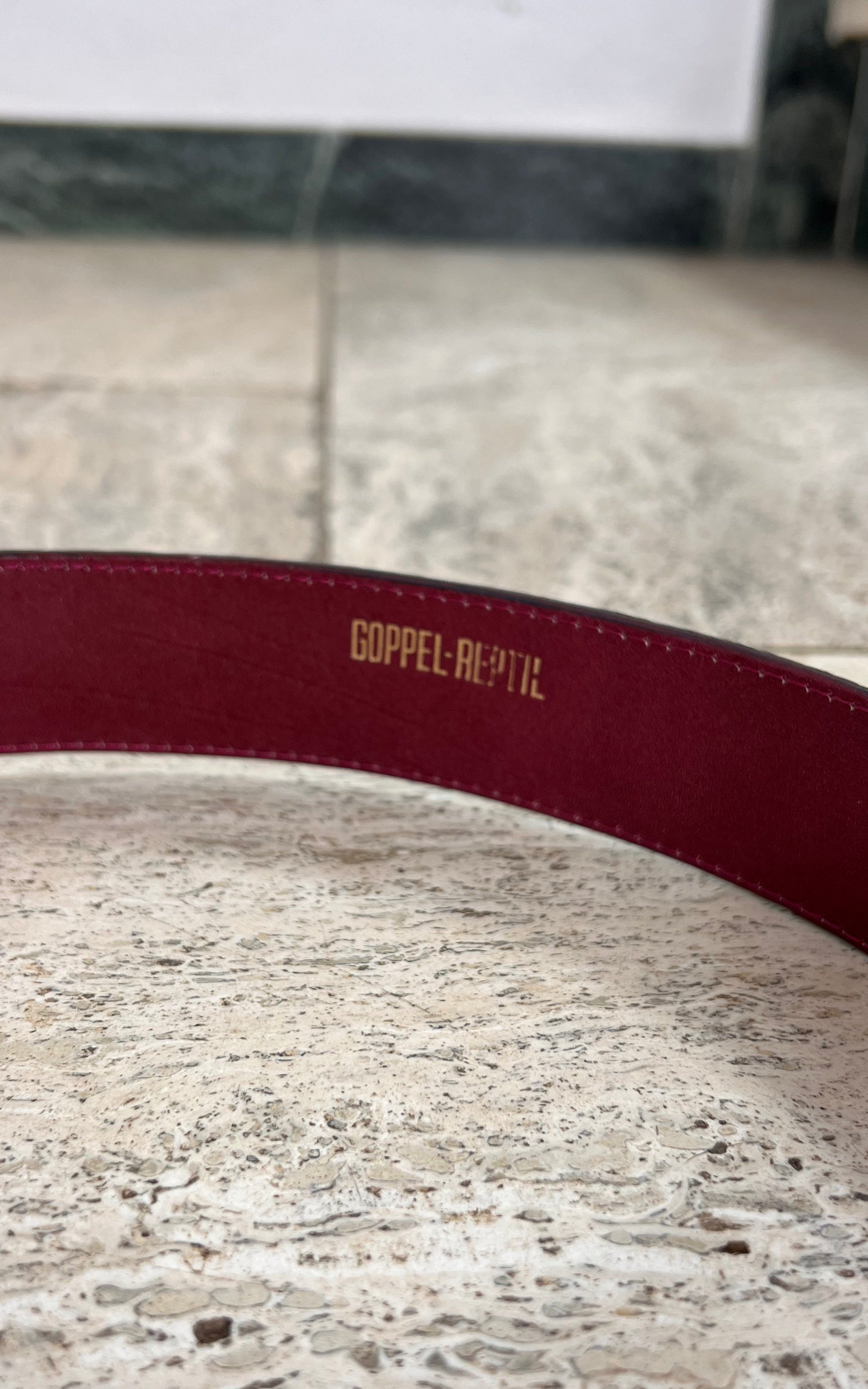 Vintage 70s Burgundy Gold Horsebit Buckle Belt