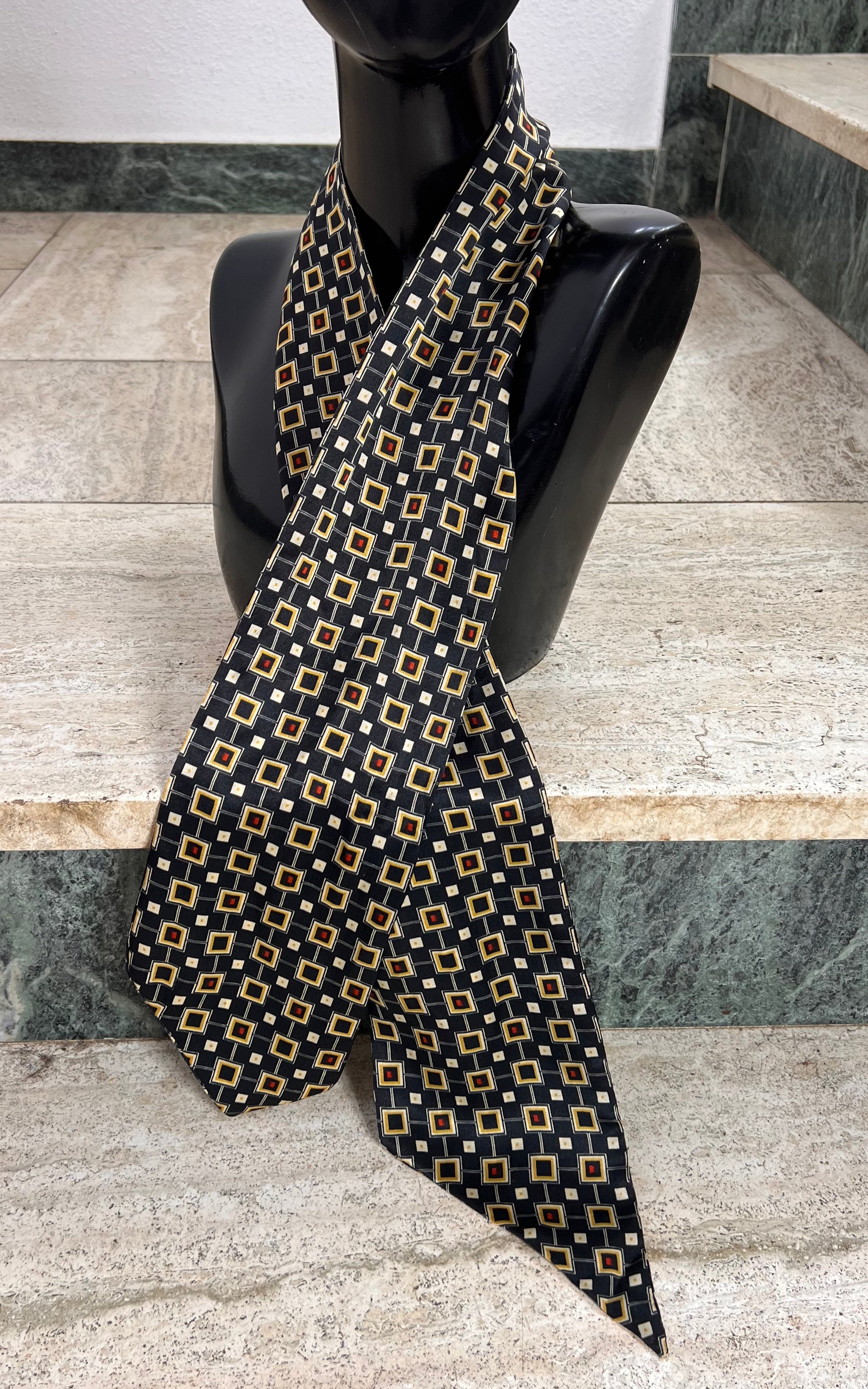 Vintage Geometric Silk  Skinny Scarf