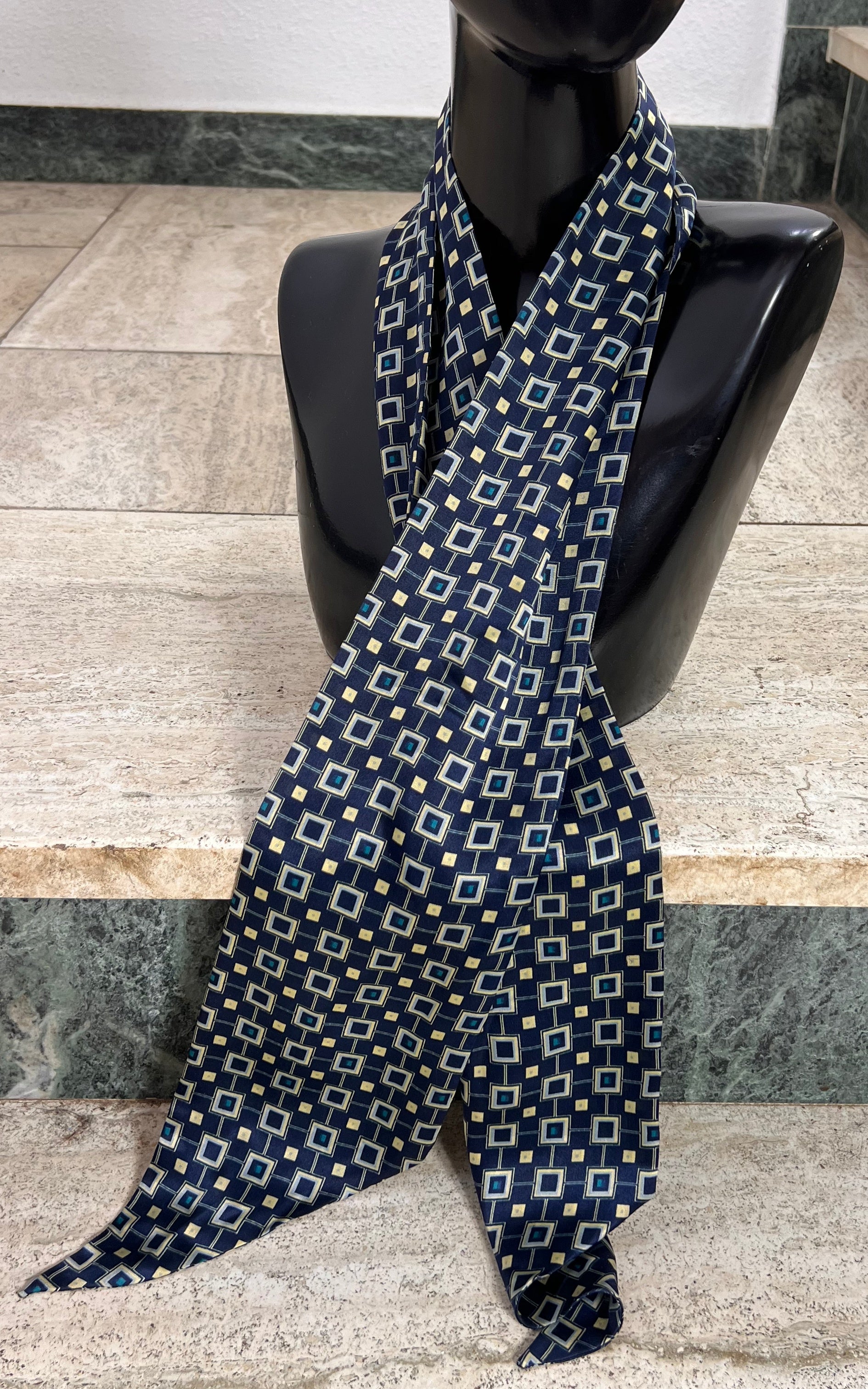 Vintage Geometric Silk Skinny Scarf