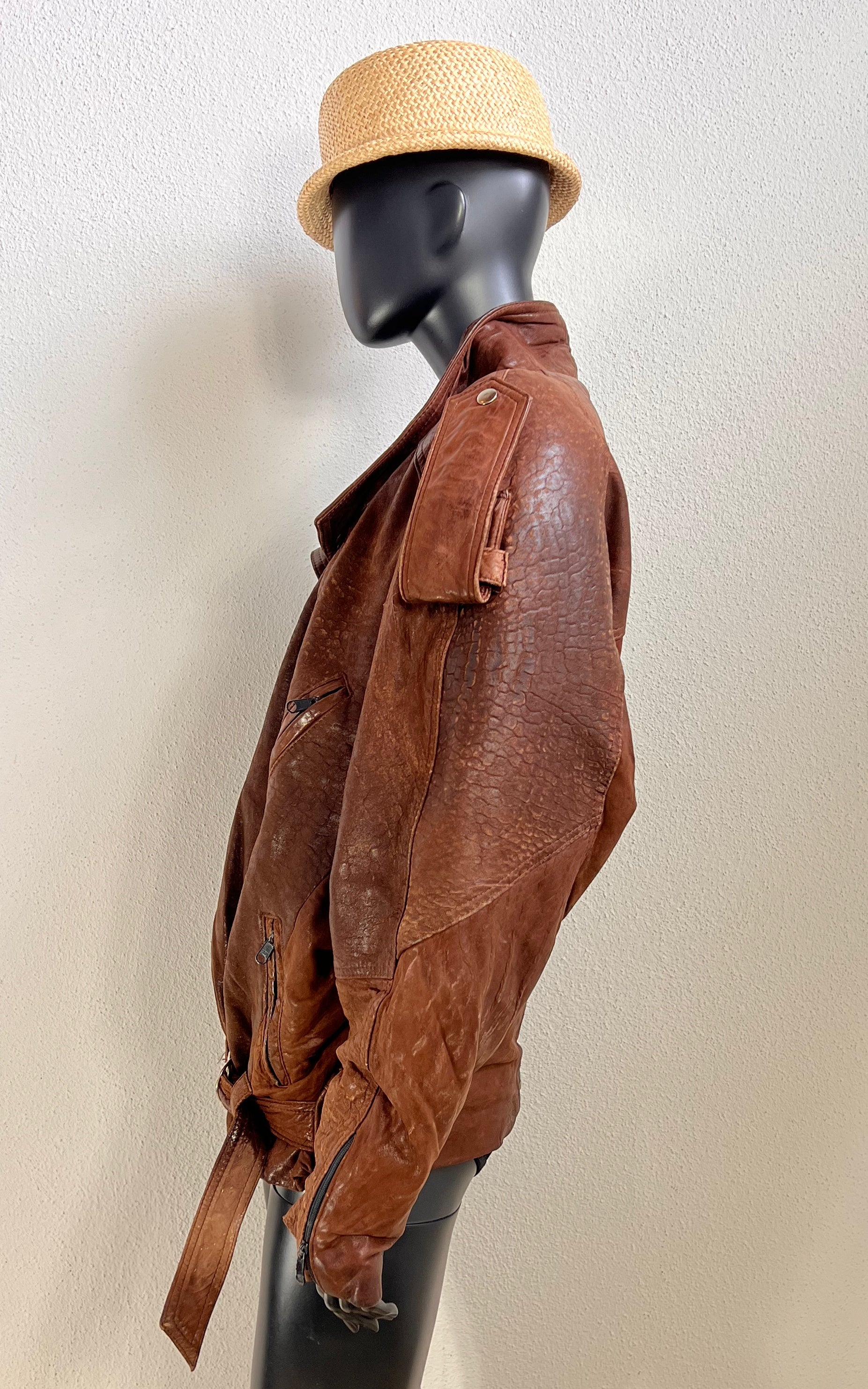 Vintage Distressed Oversize Leather Biker Jacket