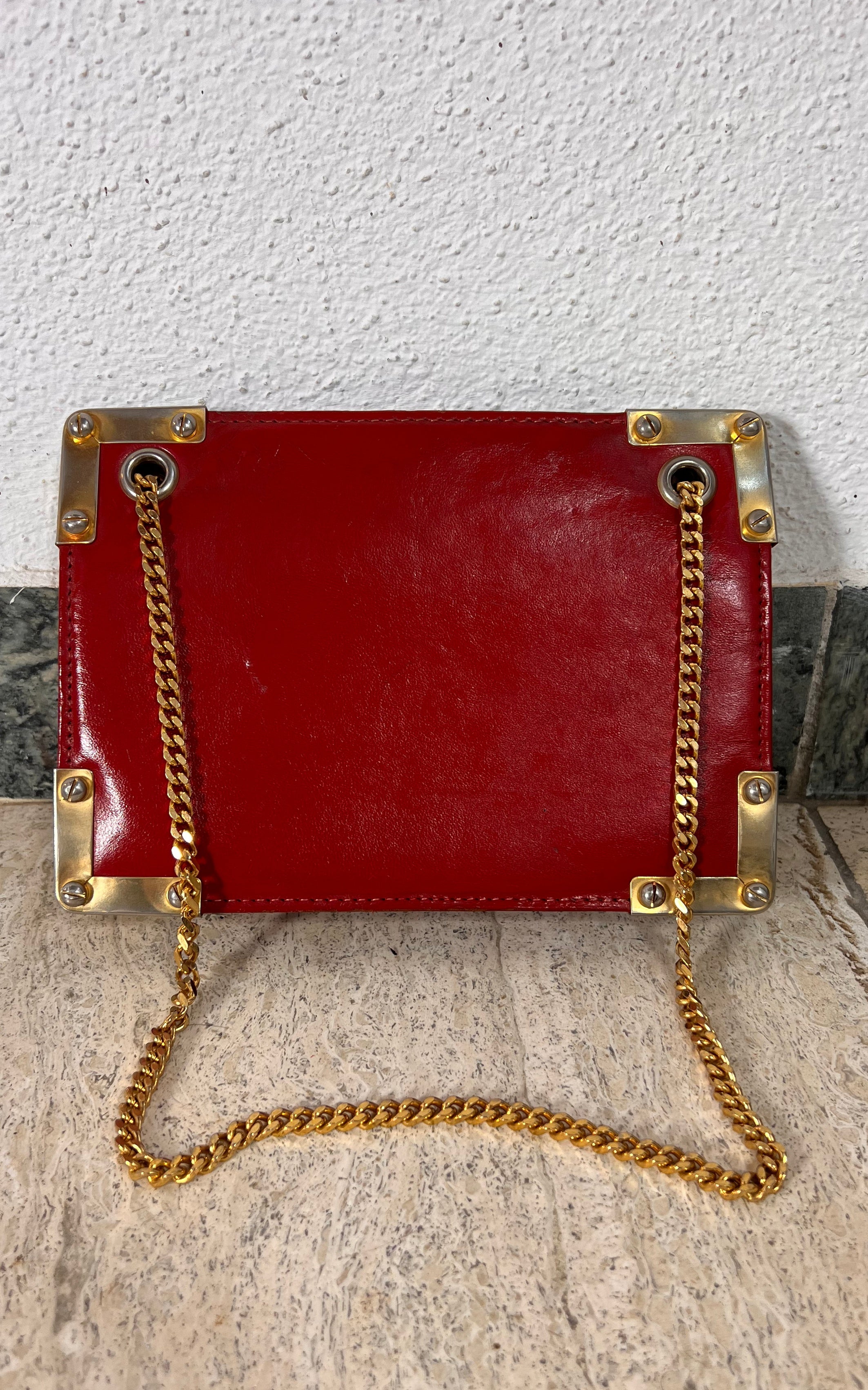 Vintage 70s Red Leather Box Bag
