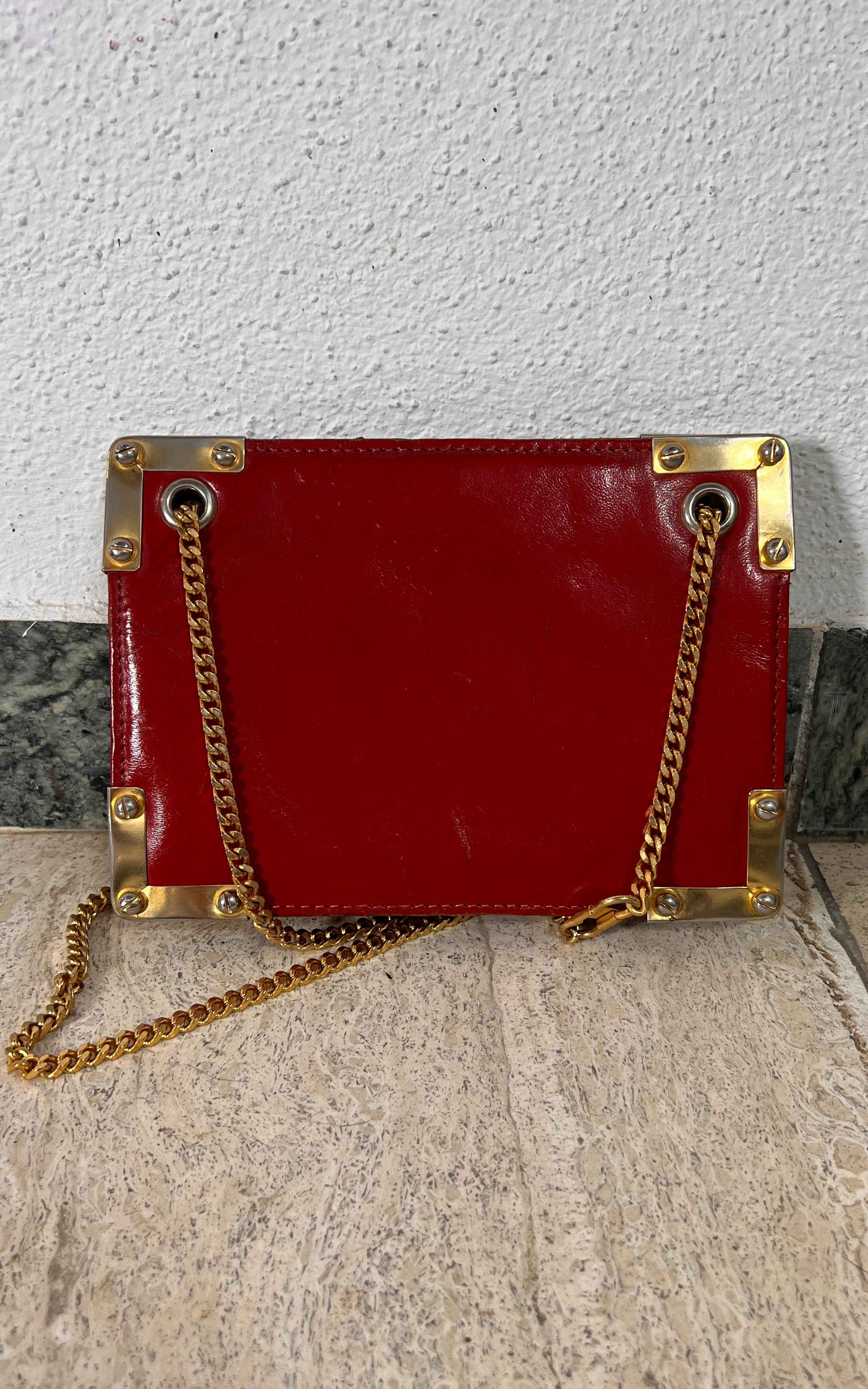 Vintage 70s Red Leather Box Bag