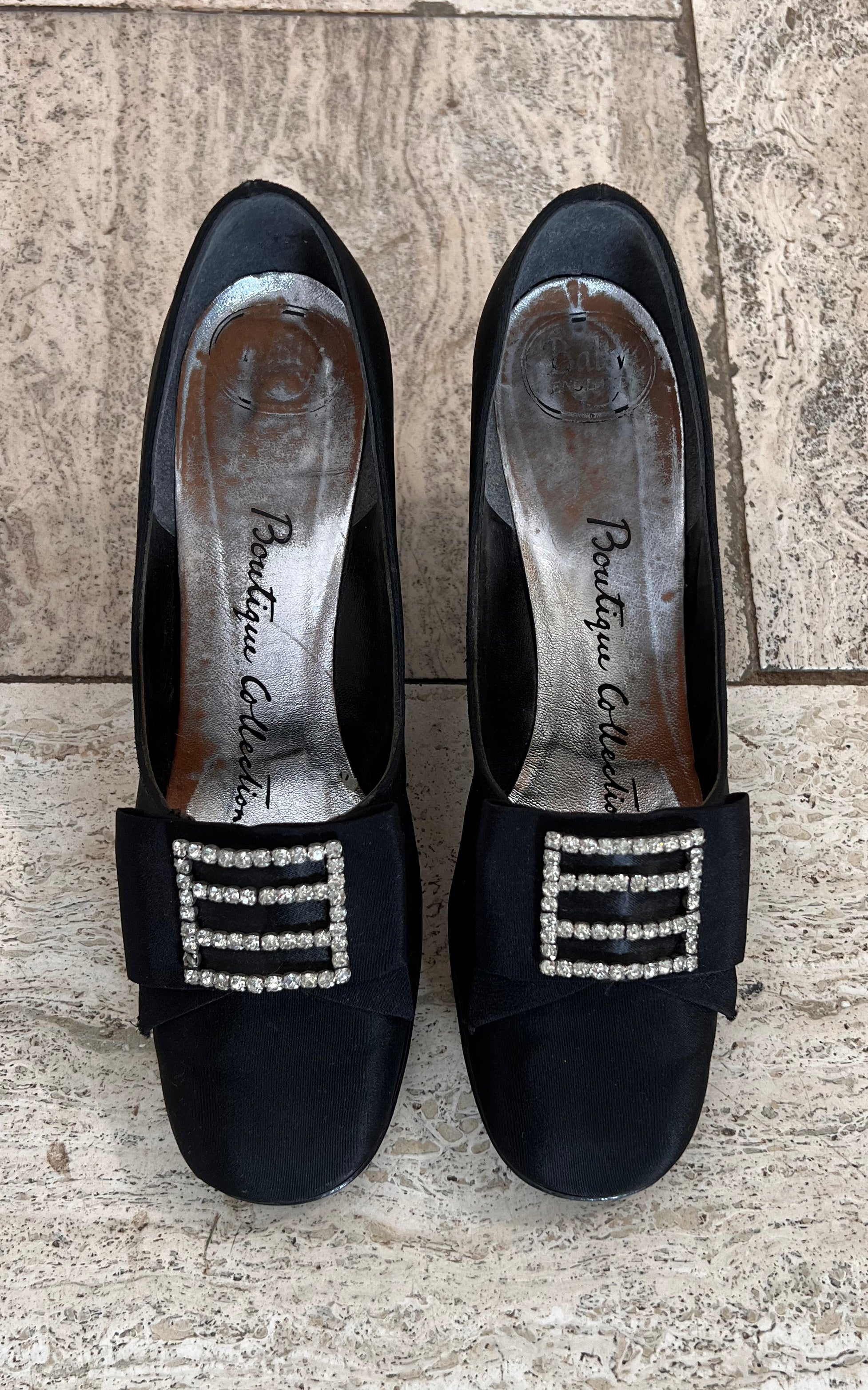 Mules vintage in raso Bally England anni '60, taglia 37