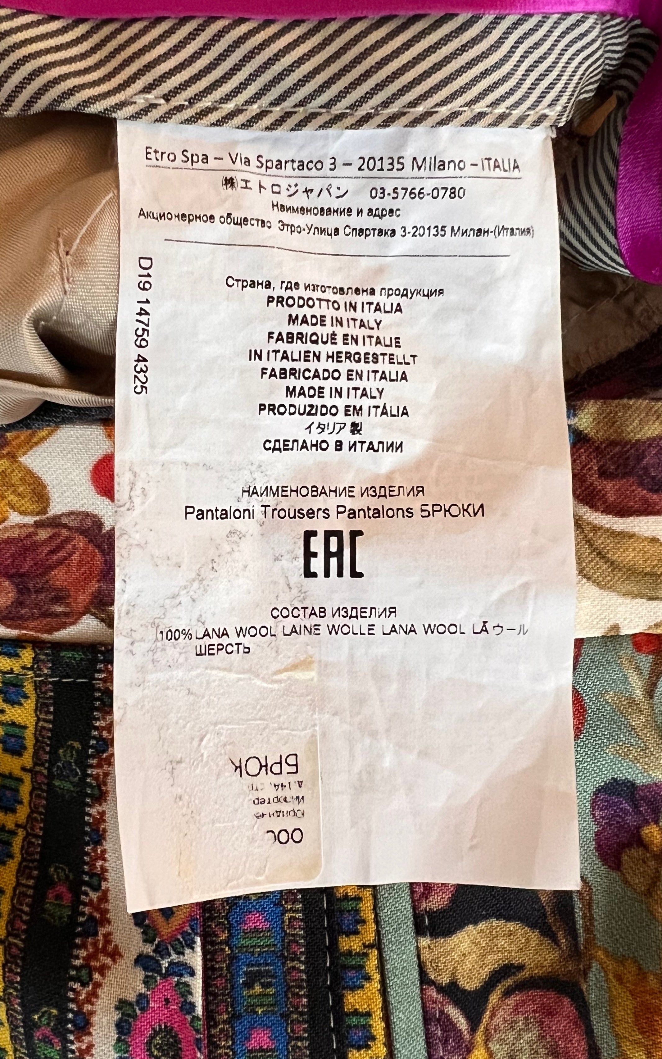 Pantaloni vintage in lana a fiori Etro