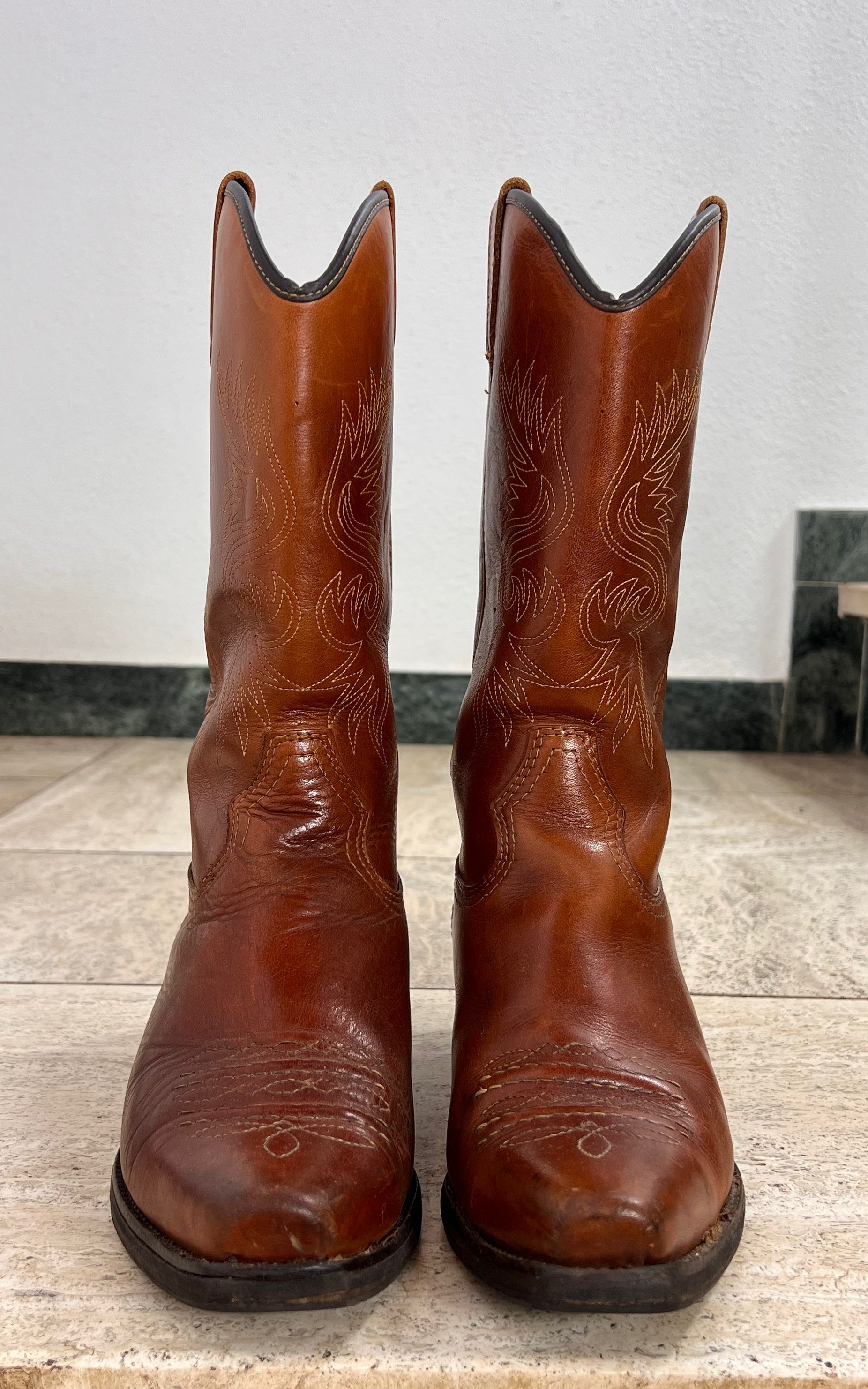 Vintage Brown Leather Cowboy Boots 42
