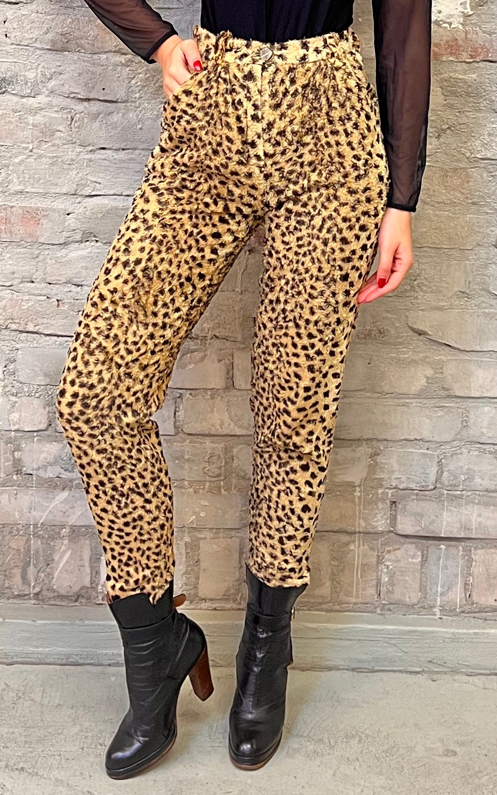 Pantaloni skinny vintage in pelliccia sintetica con motivo ghepardo Floratio Lovely