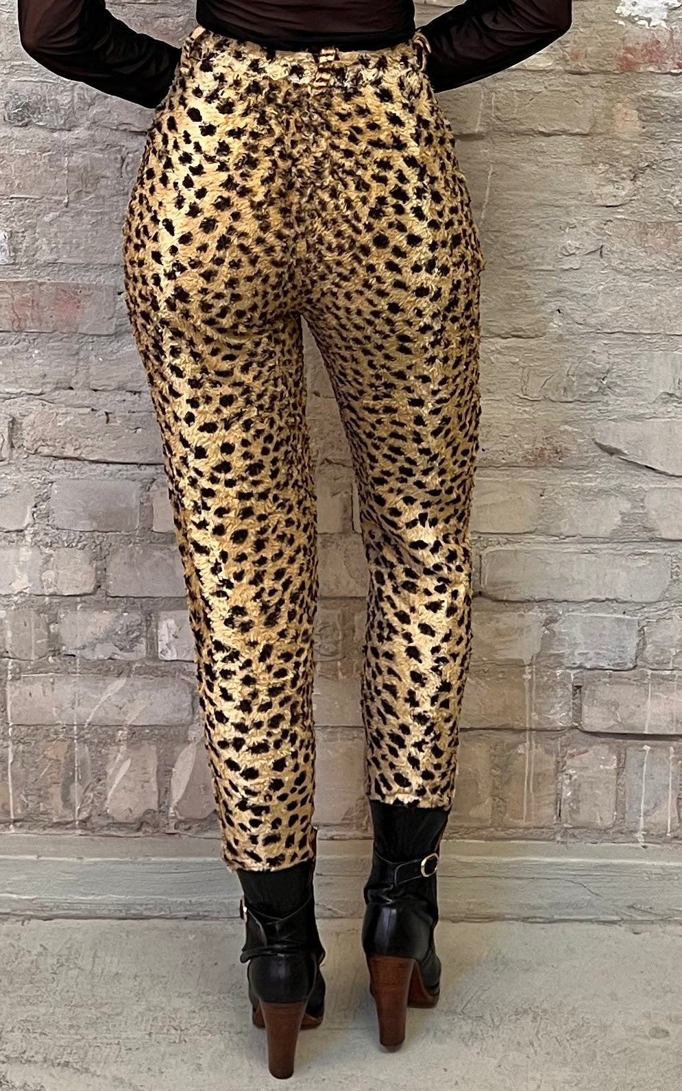 Pantaloni skinny vintage in pelliccia sintetica con motivo ghepardo Floratio Lovely