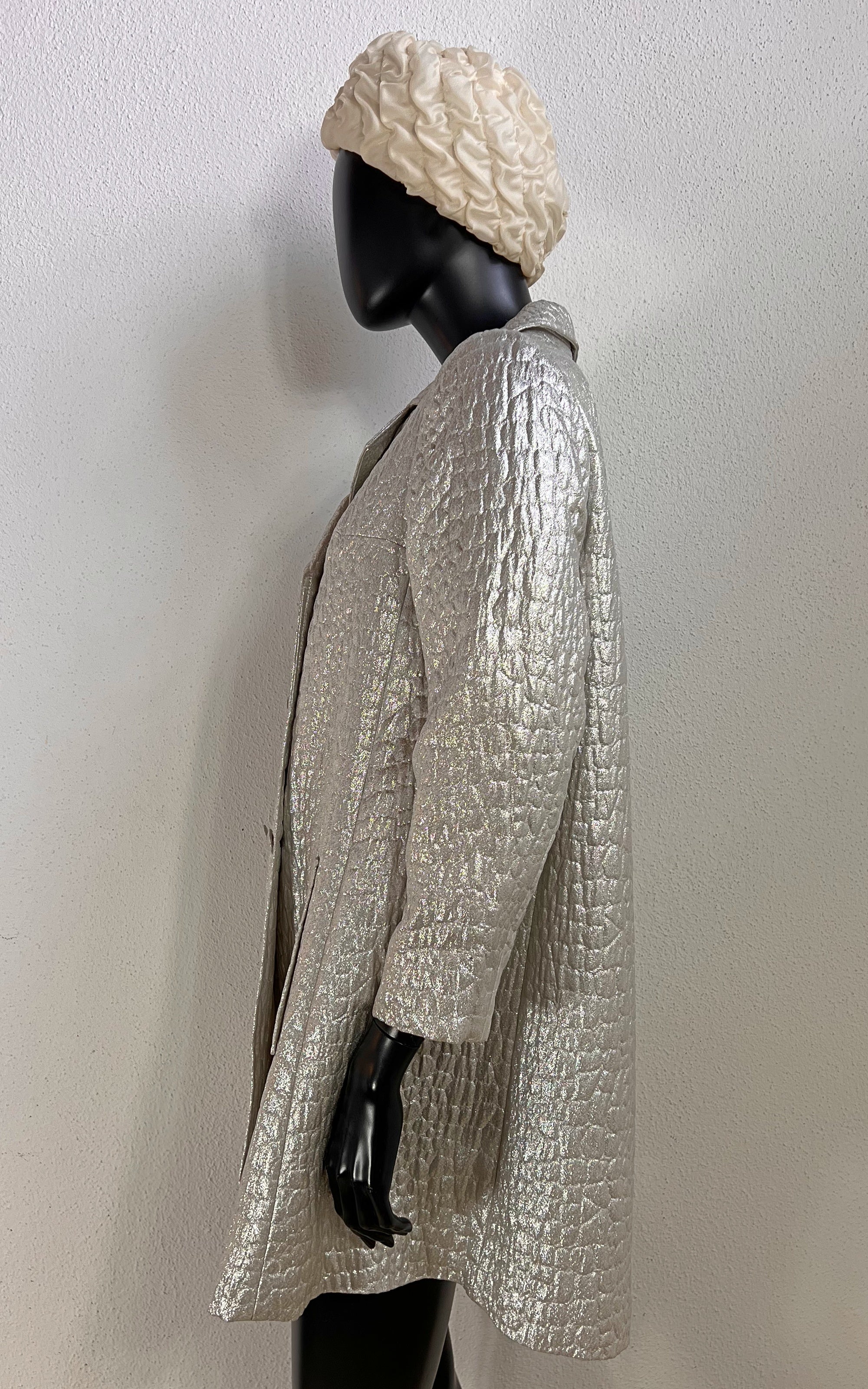 Rare 1960s FOUKS Paris Silver Metallic Space Age Cocktail Coat