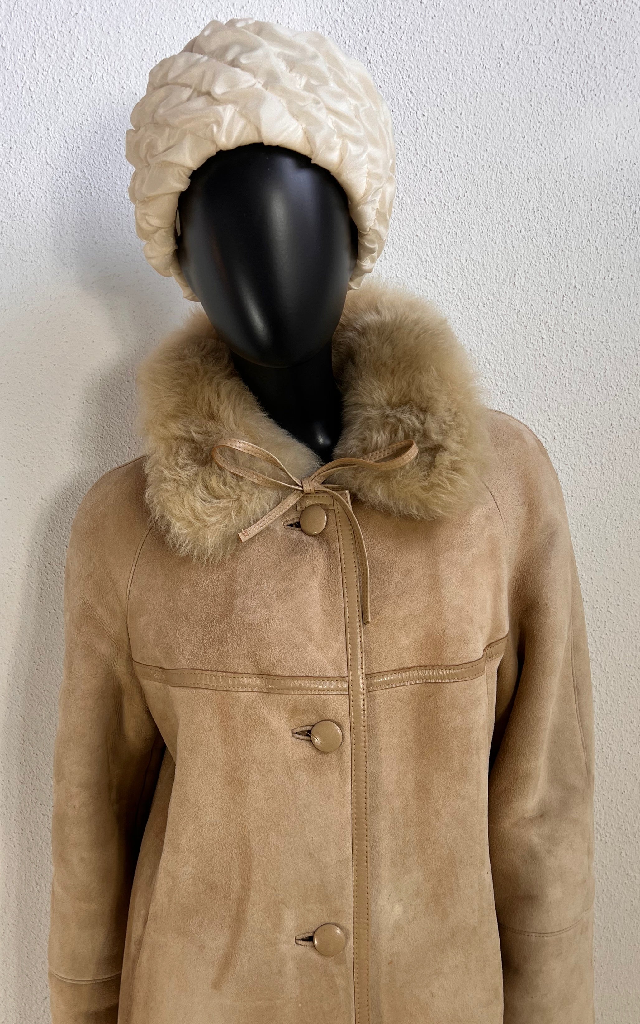 Vintage 1970s Beige Shearling Maxi Coat