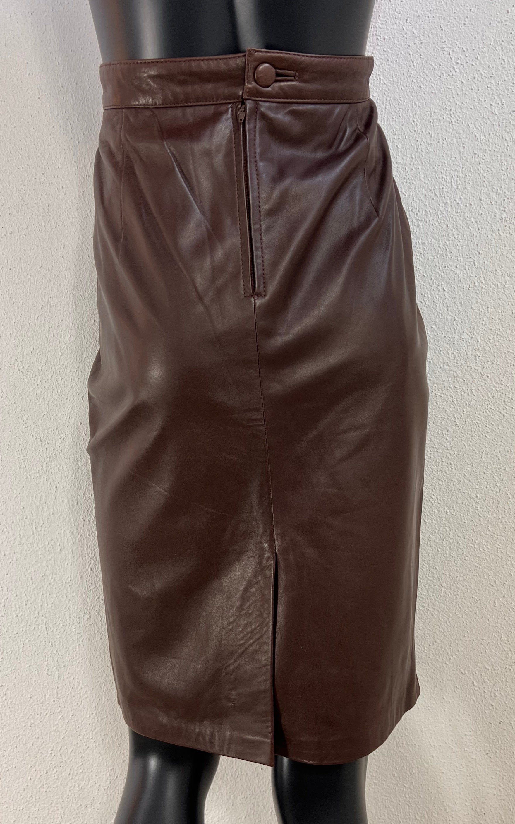 Vintage Chocolate Brown Leather Pencil Skirt