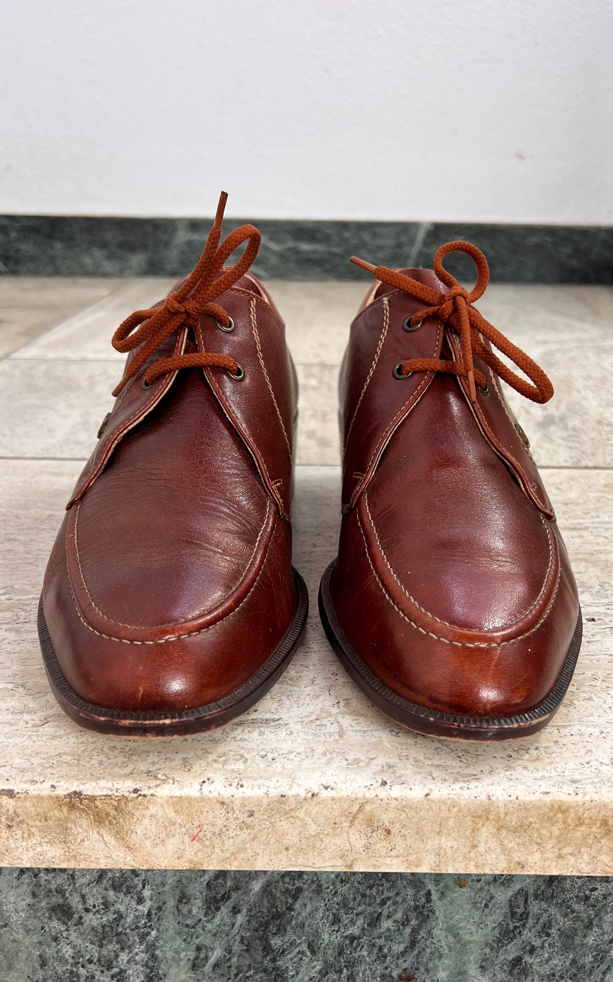 Vintage MENS 1970s Helix Brown Leather Lace-Up Shoes 43