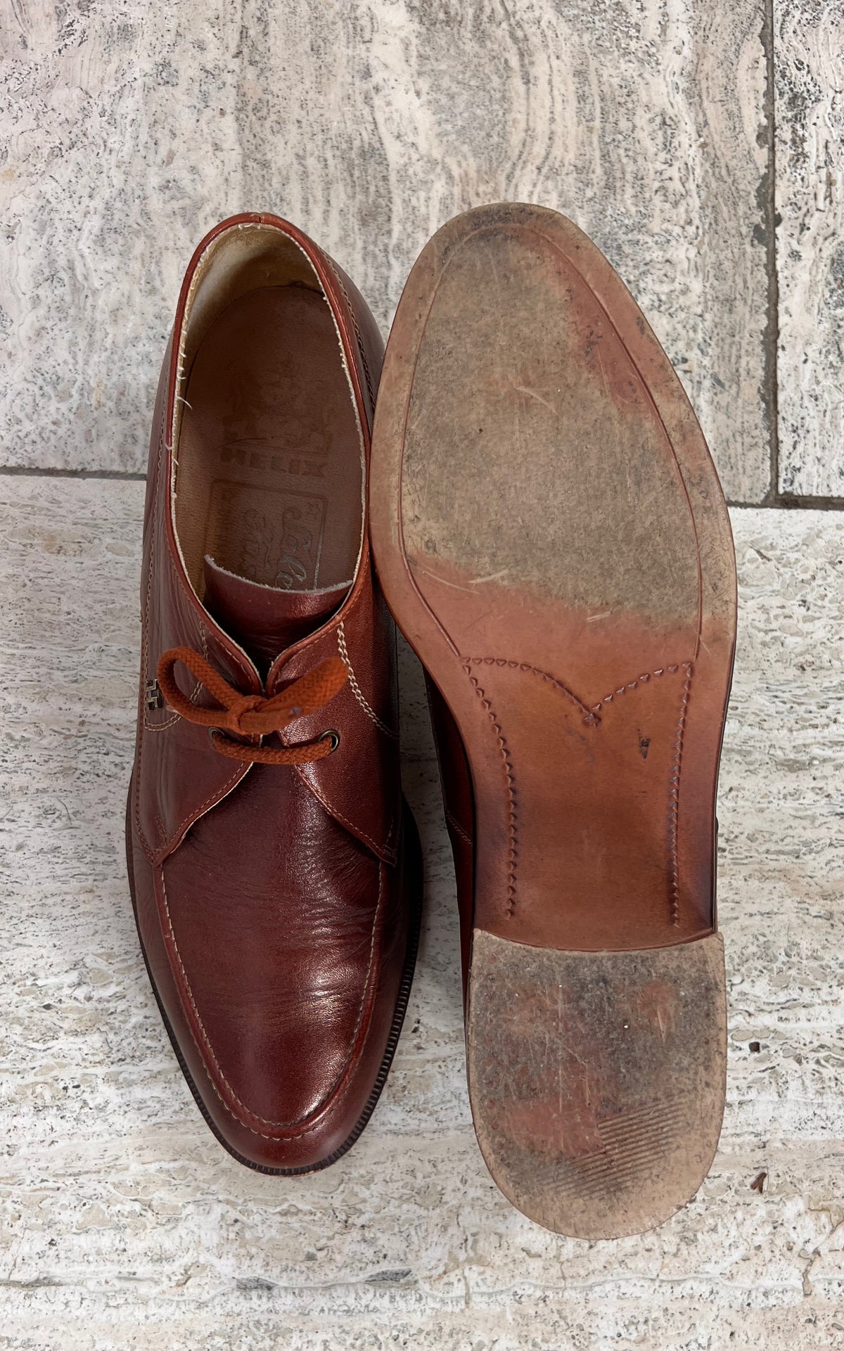 Vintage MENS 1970s Helix Brown Leather Lace-Up Shoes 43
