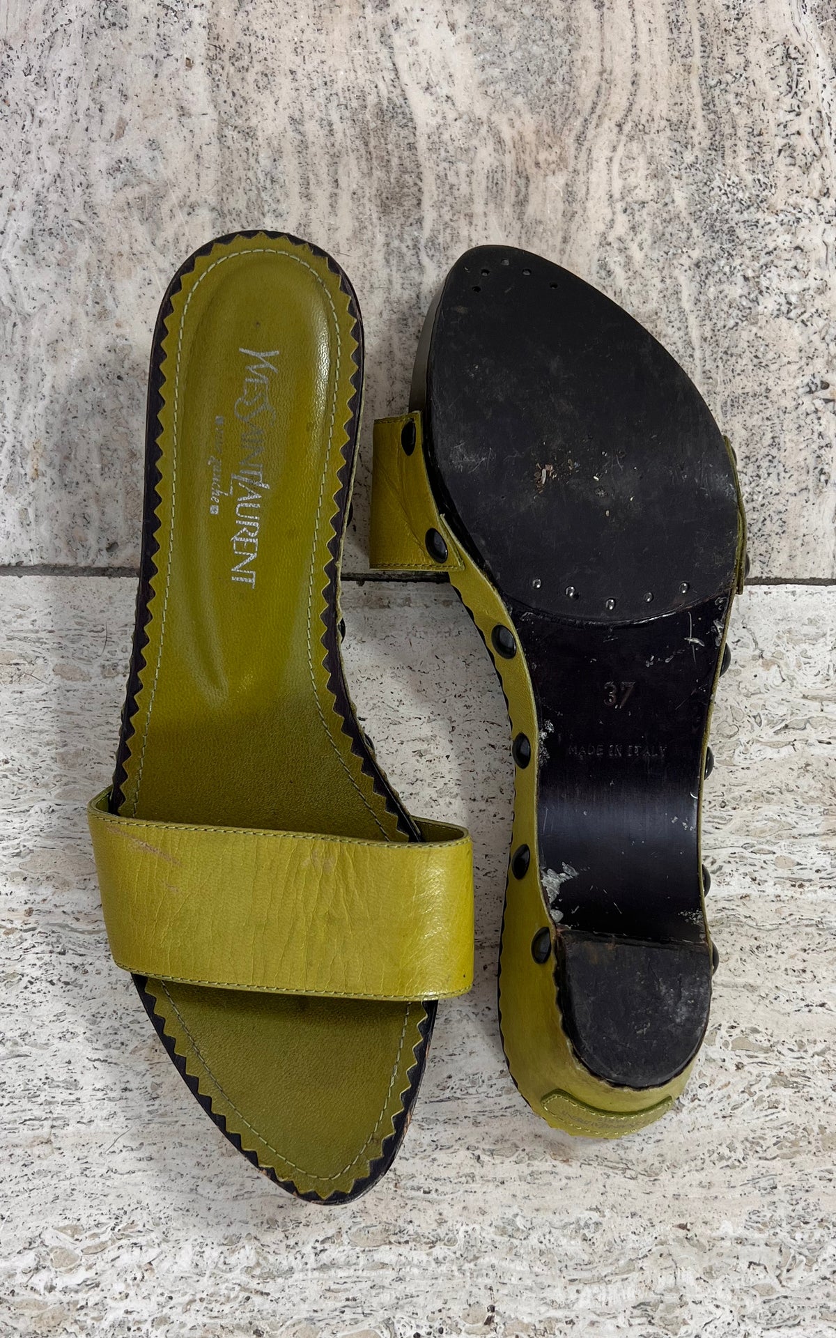Vintage Yves Saint Laurent Rive Gauche Studded Leather Mules 37