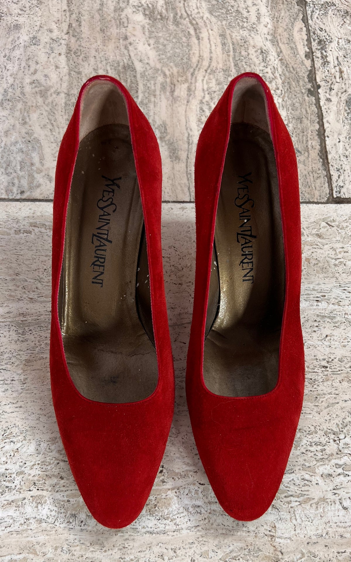 Vintage Yves Saint Laurent Red Suede Pumps