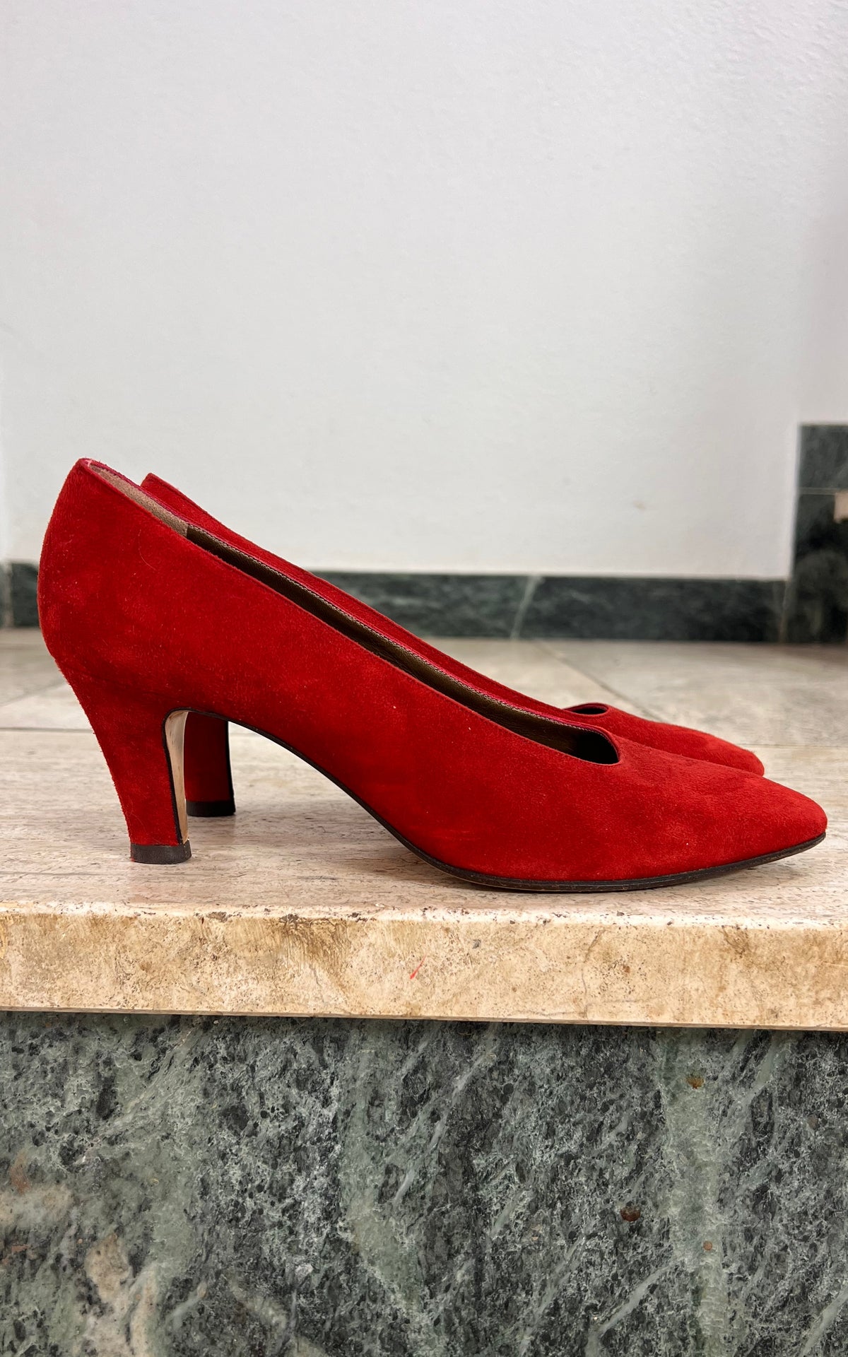 Vintage Yves Saint Laurent Red Suede Pumps