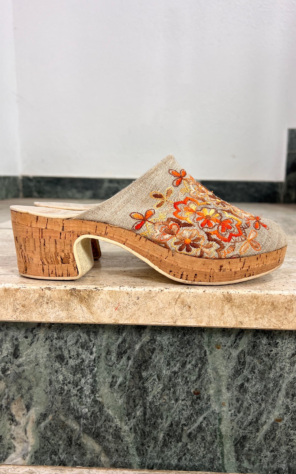 Vintage 1970s Embroidered Platform Clogs 38