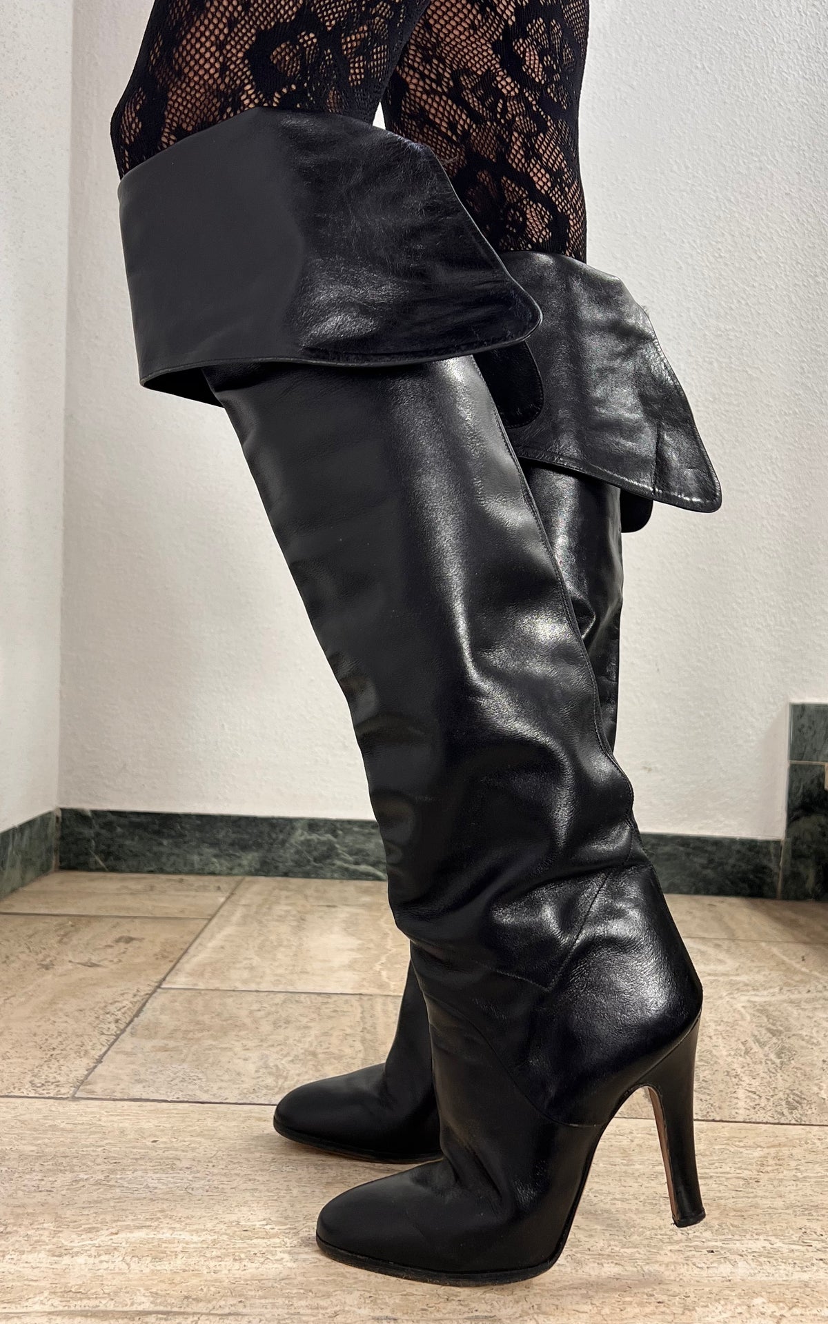 1970s Italian Black Leather Pirate Boots 40