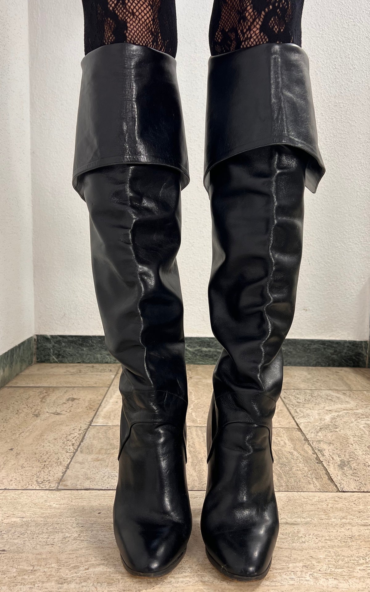1970s Italian Black Leather Pirate Boots 40